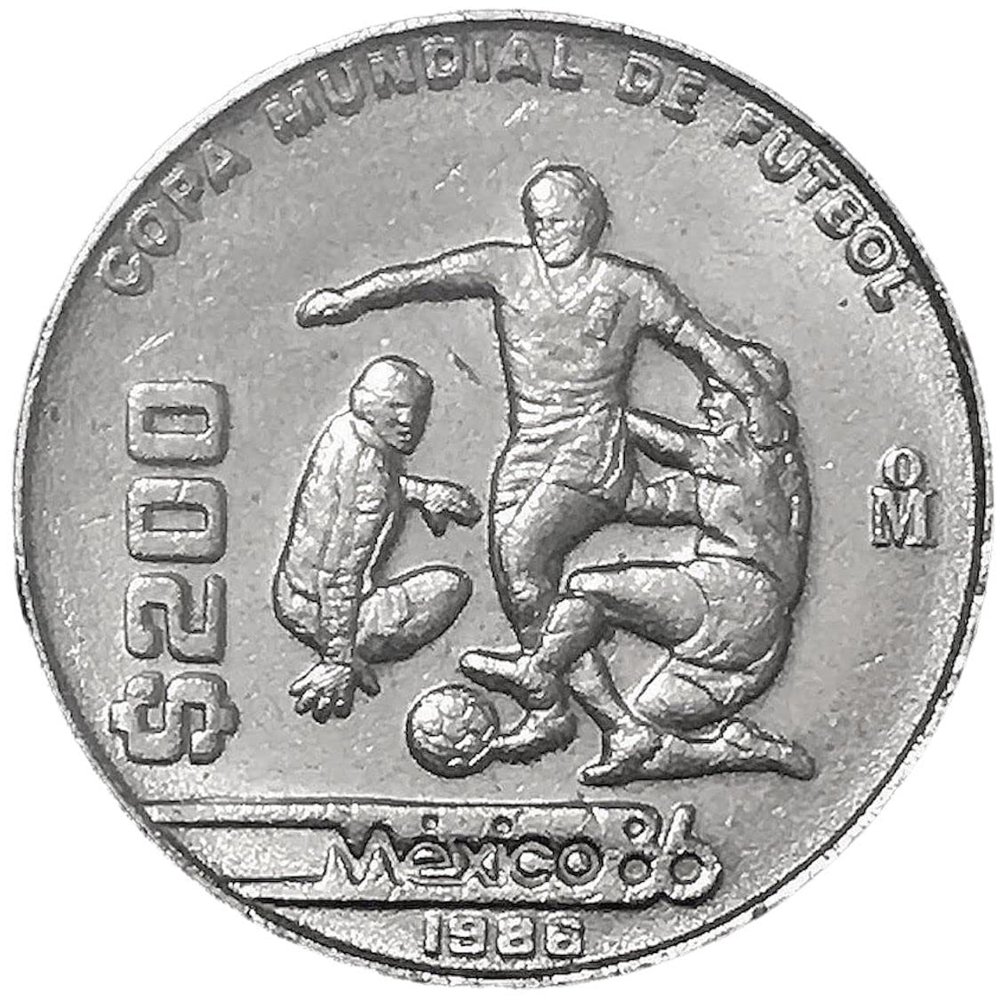 1986 Mo Mexican Soccer Cup Special Issue 200 Peso Coin. Mexican