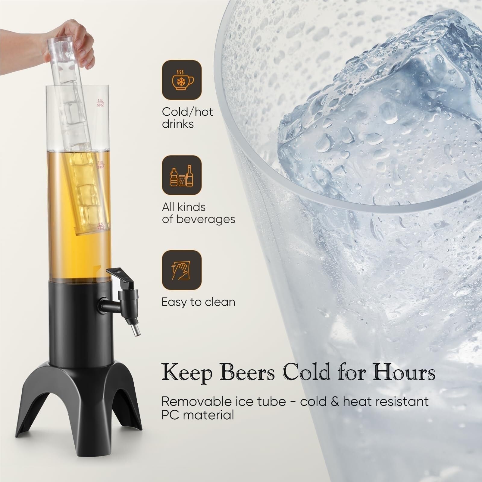Dispensador Cerveza Dispensador De Cerveza Sobremesa con Tubo Hielo Y Torre para Casa Bar(17x49cm)