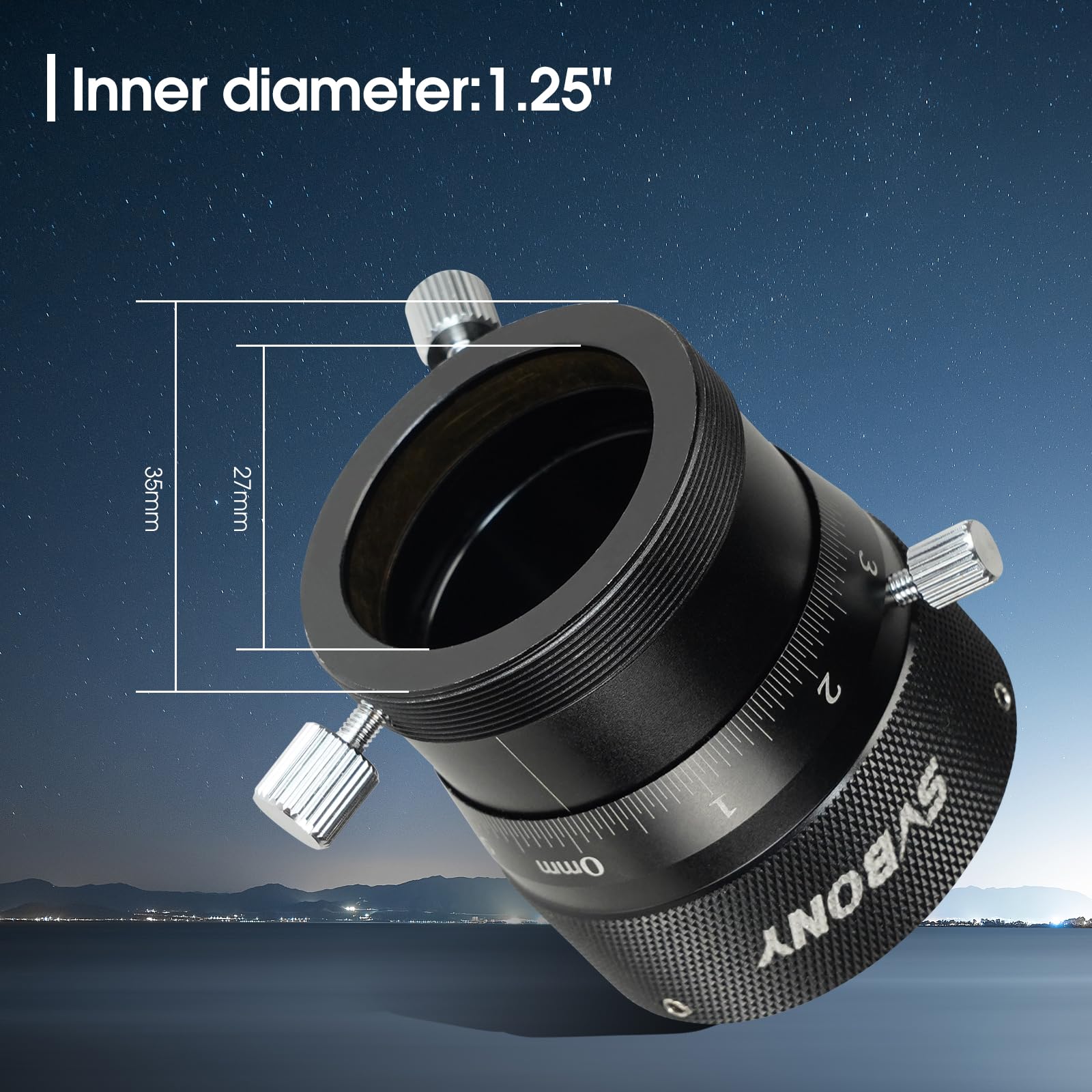 Svbony SV161 Double Focaliseur Hélicoïdal 1,25”, Échelle de 0,05mm Focaliseur Hélicoïdal de Télescopeavec du Fil T2 Course du Tube de Tirage de 10mm, Accessoires pour Télescope Guide Scope