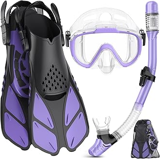 Snorkel Set Adult with Flippers, Anti-Fog Diving Set, Dry Snorkel, Adjustable Flippers, Snorkelling Packages for Men and Women