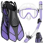 Ubekezele Snorkeling Gear for Adults Men Women,4 in 1 Snorkel Set with Panoramic View Diving Mask Anti-Fog Anti-Leak,Dry Top Snorkel,Fins and Travel Bag for Swimming,Snorkeling and Travel Diving