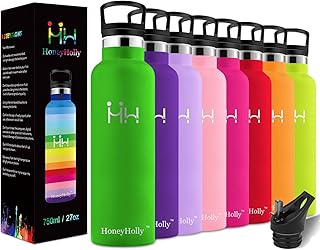 HoneyHolly Próżniowo izolowana butelka na napoje ze stali nierdzewnej 350/500/600/750 ml/1 l, nie zawiera BPA, butelka do wody, termos, pojemnik na napoje gazowane, nadaje się dla dzieci, maluchów, do szkoły, uprawiania sportu, na rower 25oz/750ML zielone jabłko