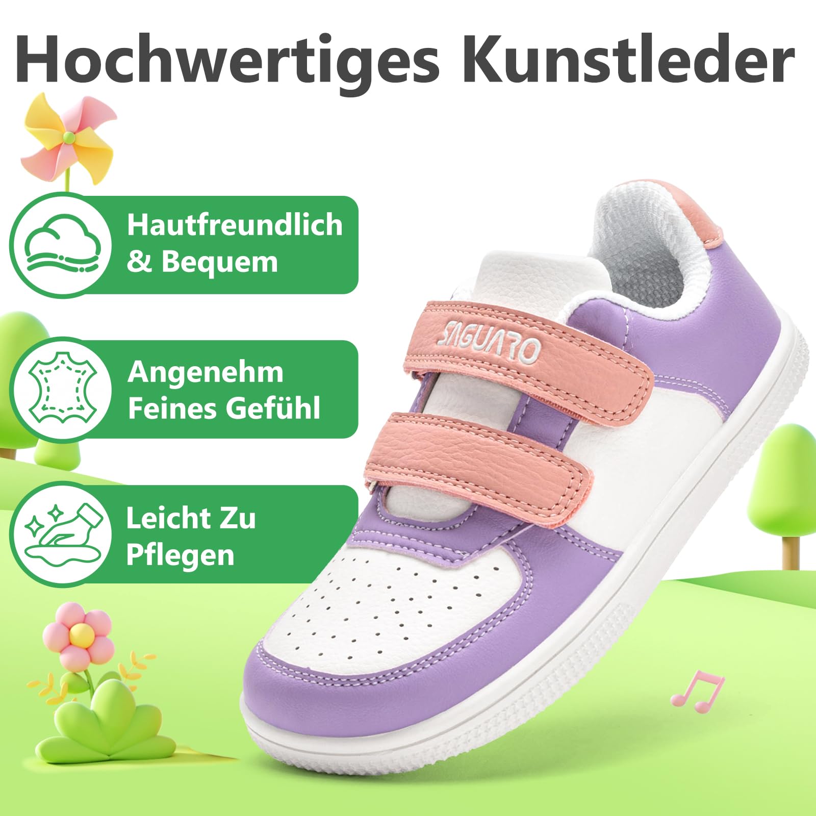 SAGUARO Kinder Barfußschuhe mit Klettverschluss, Breiter Zehenbox und Zero-Drop-Sohle, für Alltag, Kindergarten und Outdoor