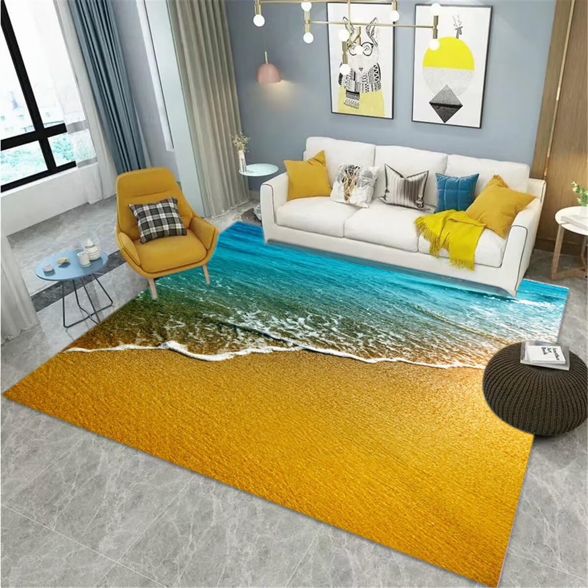 Tapis de chambre lavable 160x230 cm avec motif paysage artistique