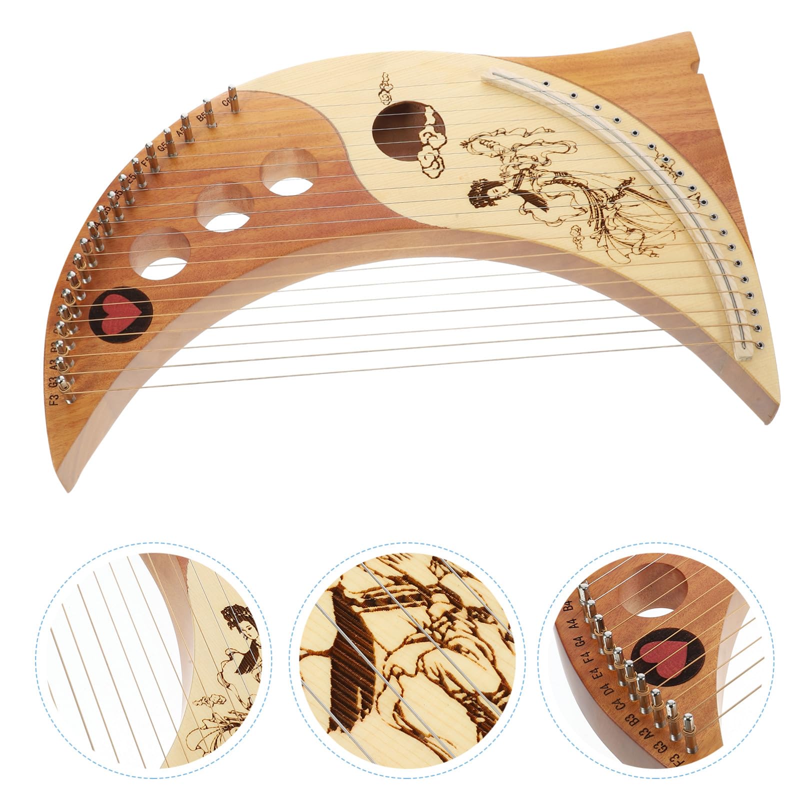 1 Satz 19 19-Ton-Leier Sitar-Instrument Harfentasche Mondleier Harfe lyre harp Musikinstrument für Anfänger musikinstrumente Harfe im alten Stil hölzerne Harfe Chinesische Tanne Generisch