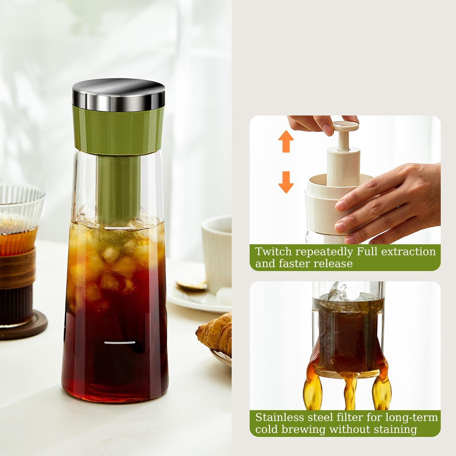 Ekspres do parzenia na zimno | typ prasy dzbanek do kawy na zimno | zaparzacz do napojów z szerokim otworem ze zdejmowanym filtrem siatkowym do domowego studia socjalnego na kemping wycieczki pikniki
