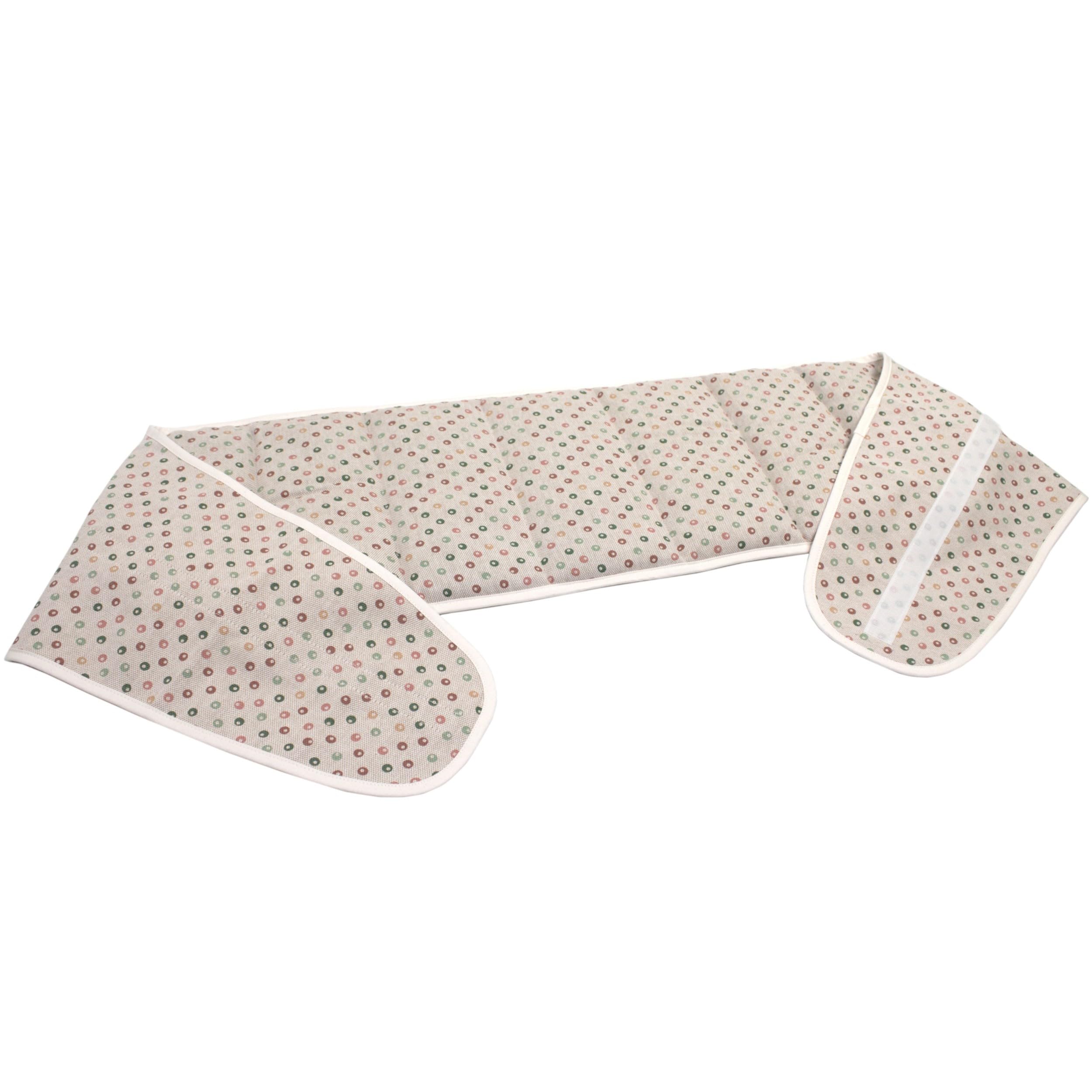 Cuscino termico cintura, semi di lino (Lunghezza totale: 135cm, pois multiciolore, Cotone Bio) Cuscino riscaldabile per forno, microonde e frigorifero. Caldo e freddo