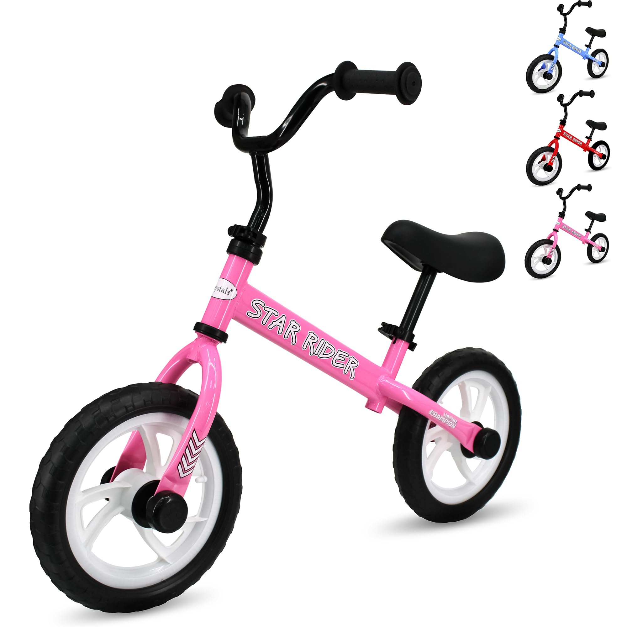 Crystals 12” Balance Bike 2+ Year Old Boys and Girls, Bike Training Bicycle for Kids and Toddlers with Adjustable Seat/Handlebar – Lightweight Fun Bike for Outdoor Play (Pink)