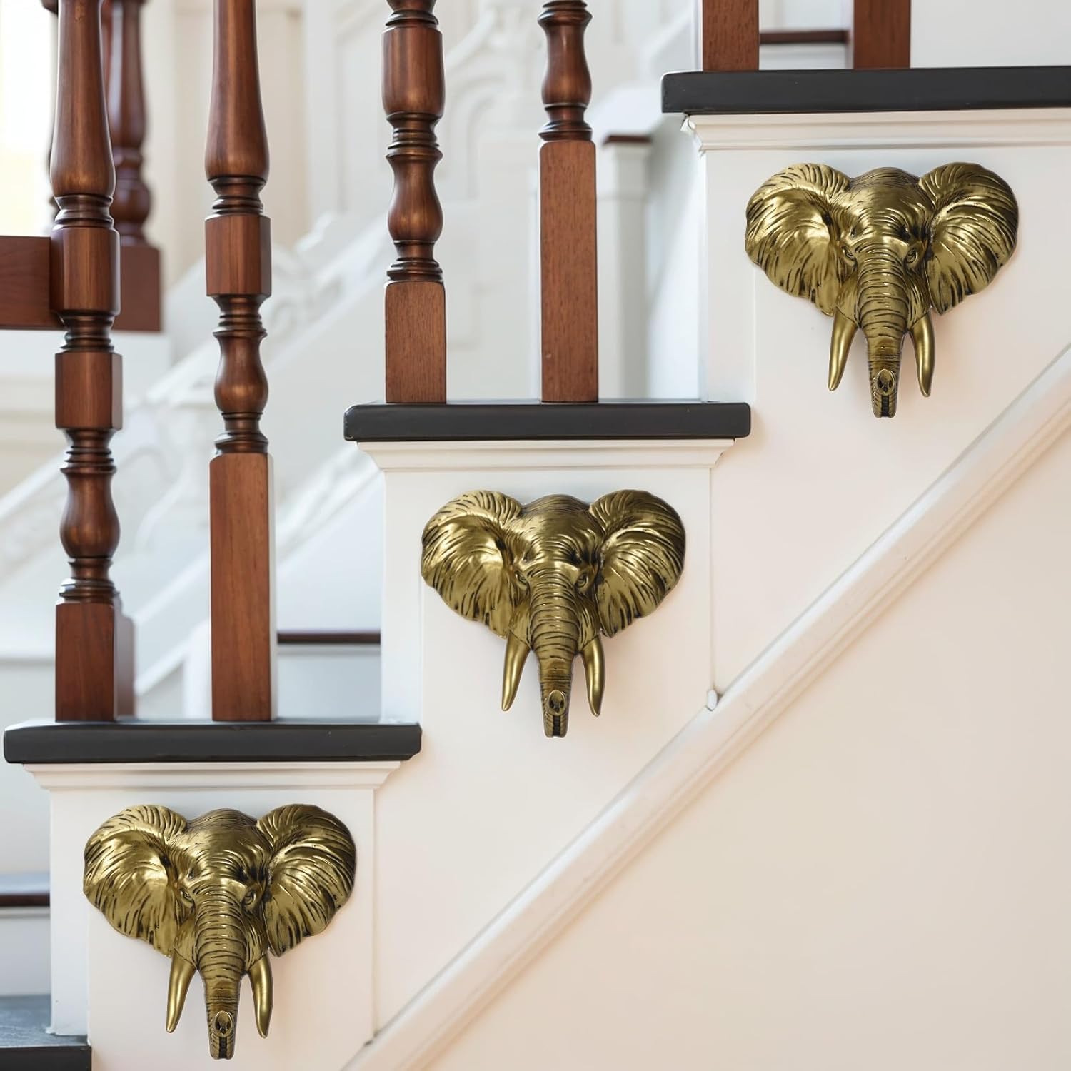 LUOWENXIANG Elephant Wall Decor Animal Head Wall Decor Resin Modern Living Room Home Decor Elephant Gifts for Women 7.25x2.25x6.5 Inch