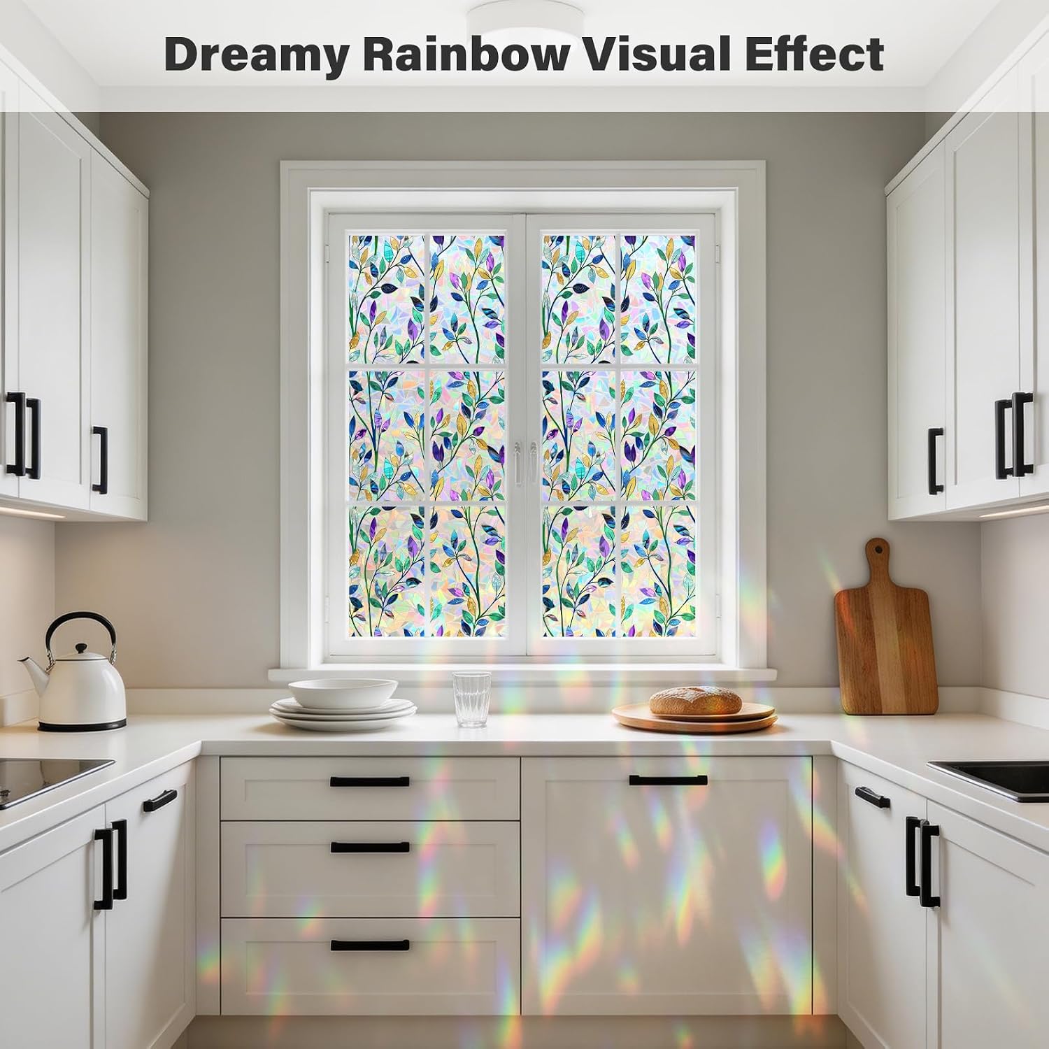 FINNEZ Window Privacy Film Stained Glass Colorful Tree Leaf, 17.5″ x 78.7″ image 2