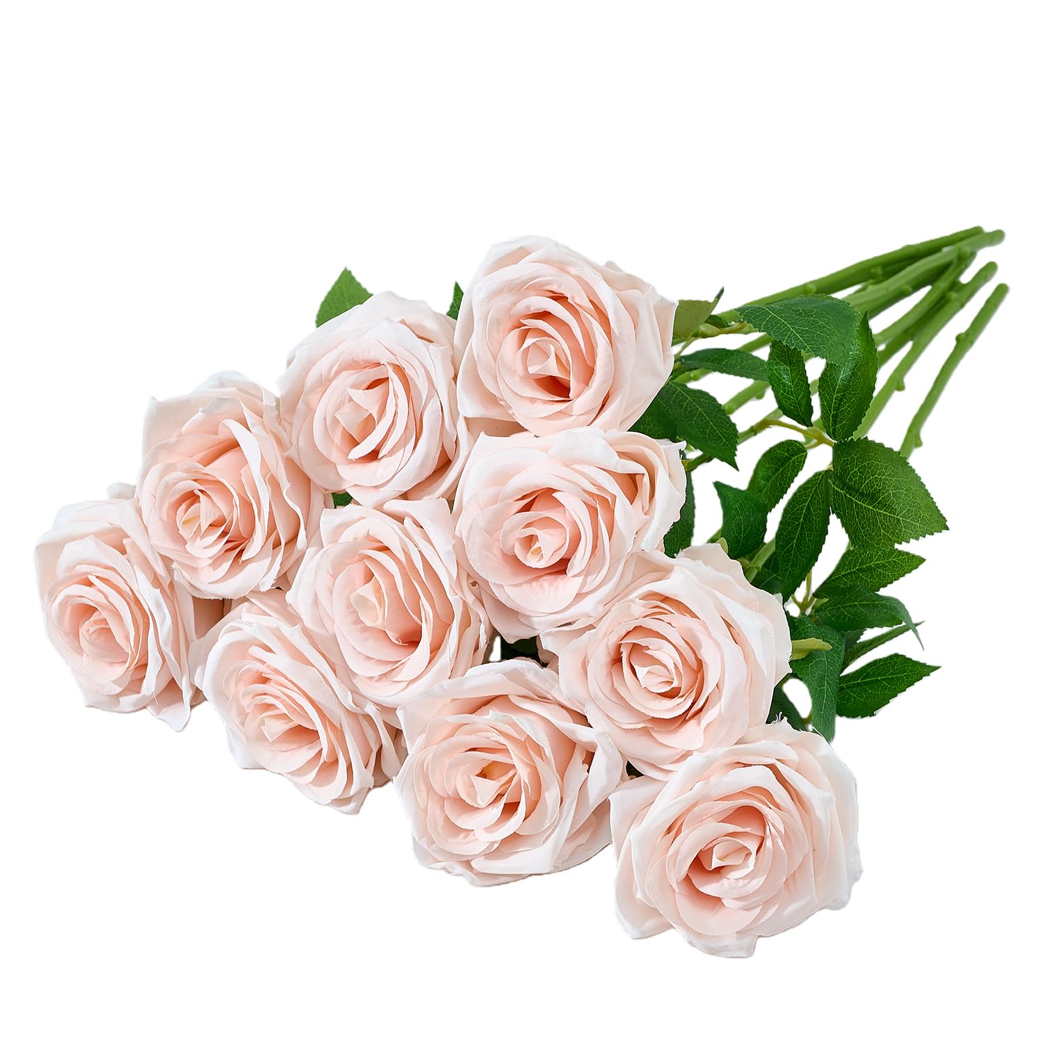 LATRORA 10 Pcs Artificial Roses, Blush Fake Roses Artificial Flowers, with Stemsroses Fake Artificial Blush Roses Silk Flowers, for Home Garden Party Hotel Office Decor