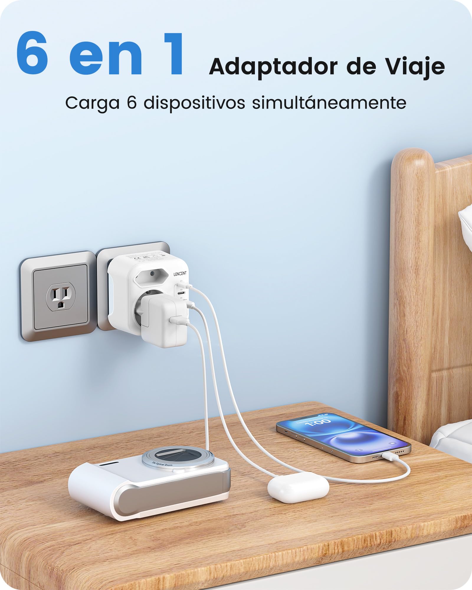 LENCENT Tipo A y Tipo B Combinación Adaptador Enchufe Plegable, Adaptador Corriente de Viaje para EE.UU., Canadá, México, Tailandia, Japón, Vietnam, República Dominicana, Costa Rica, Colombia — view 8