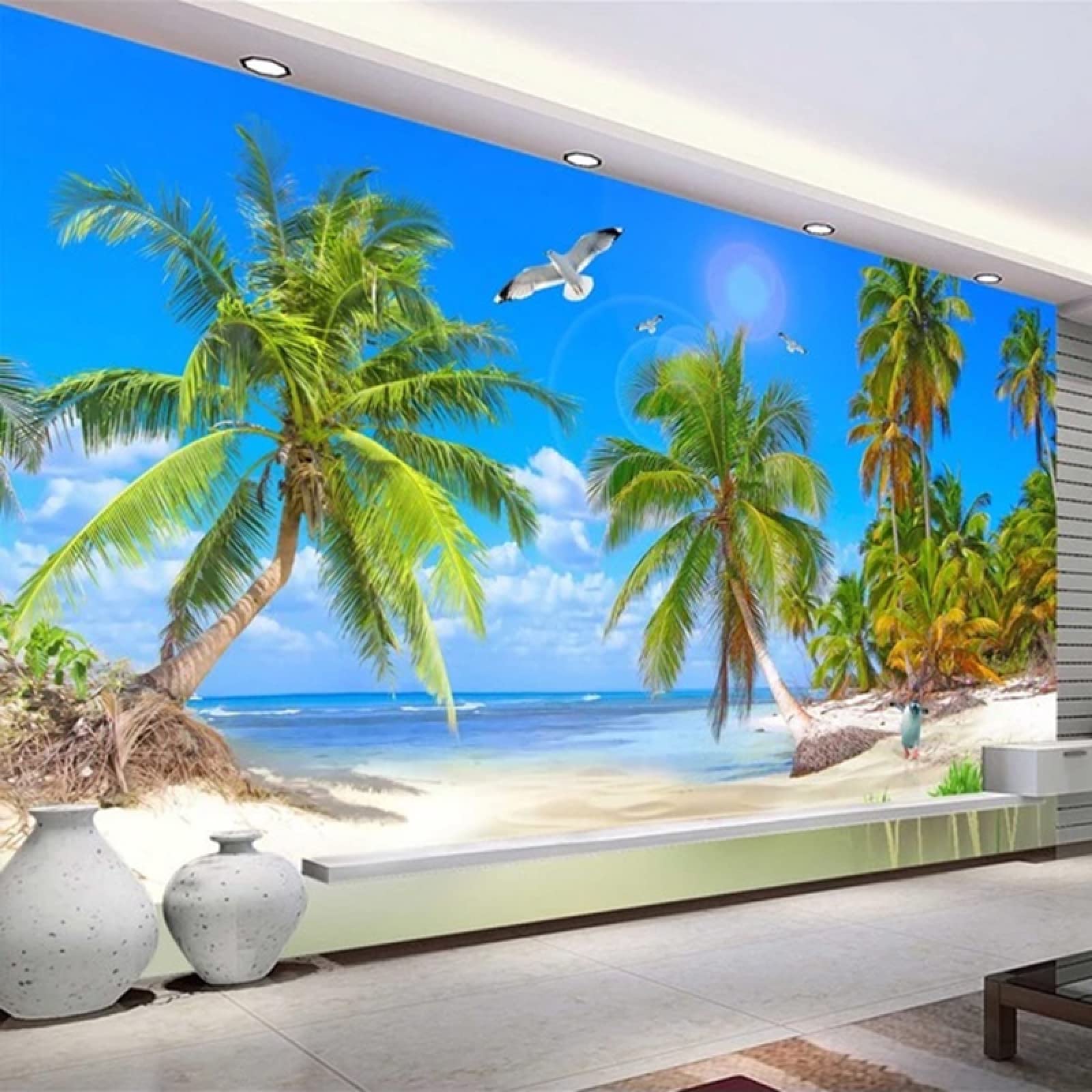 Papier peint plage autocollant paysage de cocotier pour décoration murale 3D