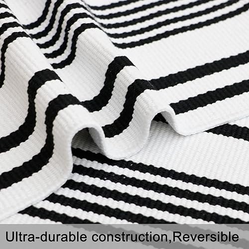 Miniatura 56 de CAINANEL Alfombra de exterior a rayas blancas y negras de 27.5 x 43 pulgadas, tapete de algodón tejido a mano para interiores y exteriores