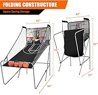 Vista 6 de Giantex Juego de Arcade de Baloncesto Plegable, 8 Opciones de Juego, Juego Electrónico de Tiro Doble para 2 Jugadores con 4 Bolas y Sistema