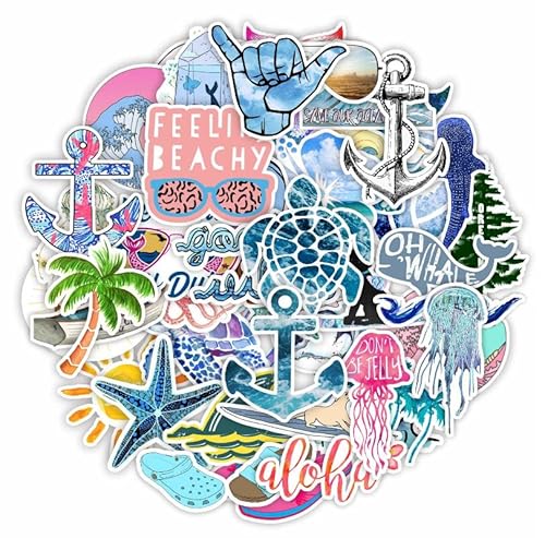 50 Pcs Sea Stickers Vacation Decals For Water Bottle Hydro Flask Laptop Luggage Car Bike Bicycle Waterproof Vinyl Beach Surfing Stickers Pack #TOP1