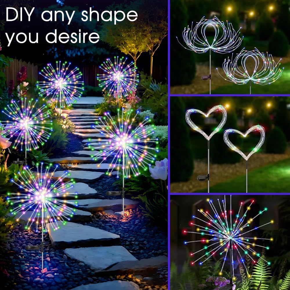 HPUFKOT - Lot de 2 lampes solaires de jardin étanches avec 200 LED scintillantes - 8 modes - Décoration pour terrasse, cour, allée, pelouse