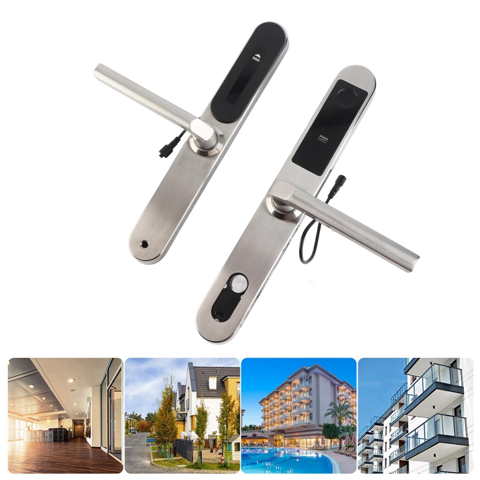 Fingerabdruck Digitales Türschloss Einstellbares Griff Silber für Home Office School, Glastür Schloss Elektretür Schloss Fingerabdruck Smart Lock Digital Lock Passwort