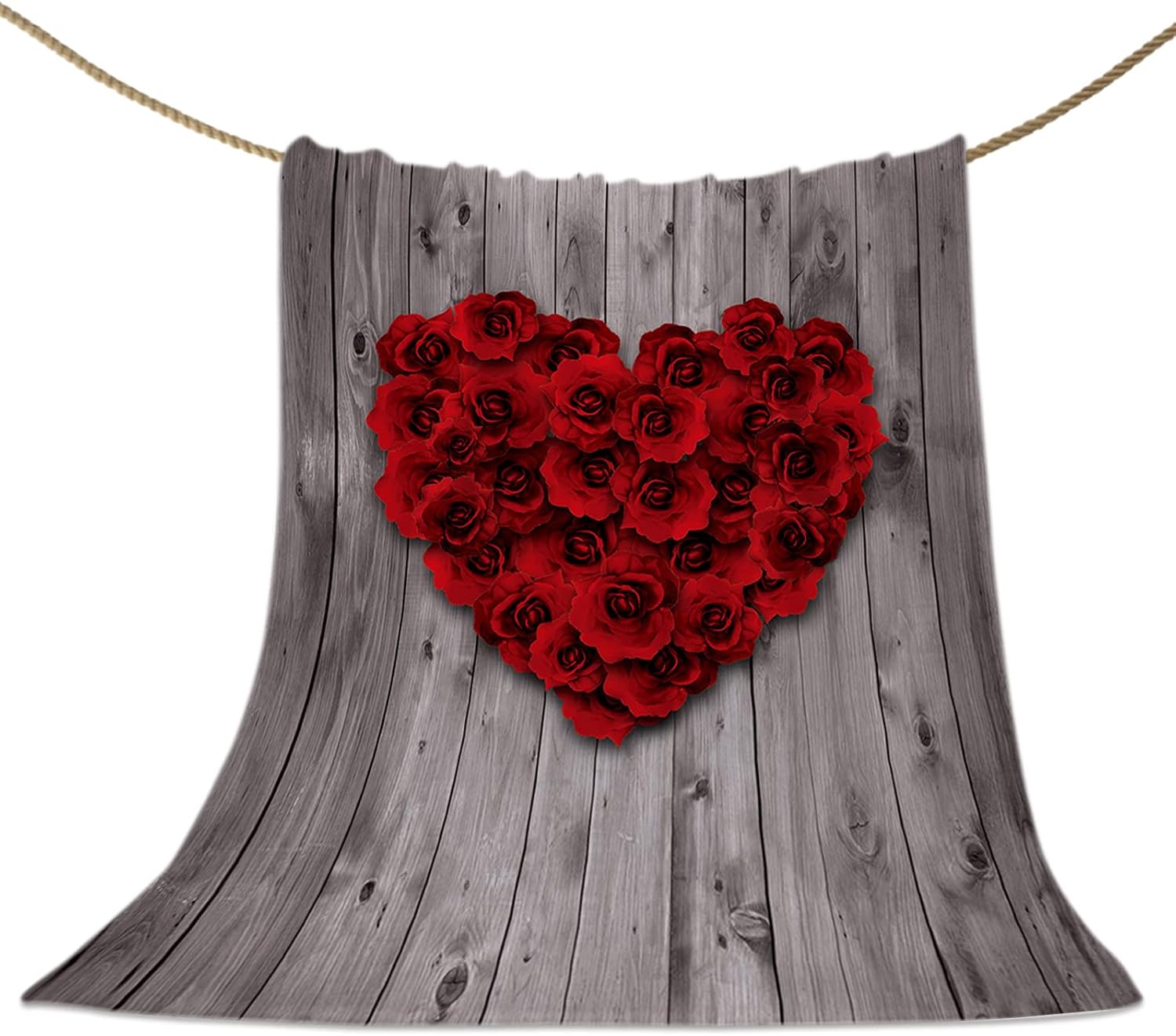 Valentines Throw Blanket Rose Flower Heart Shape Valentine