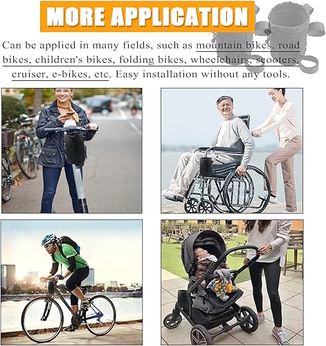 Miniatura 5 de Paquete de 2 portavasos para bicicleta, manillar de bicicleta, soporte para botella de agua con malla Oxford, bolsillo para teléfono para bicicletas