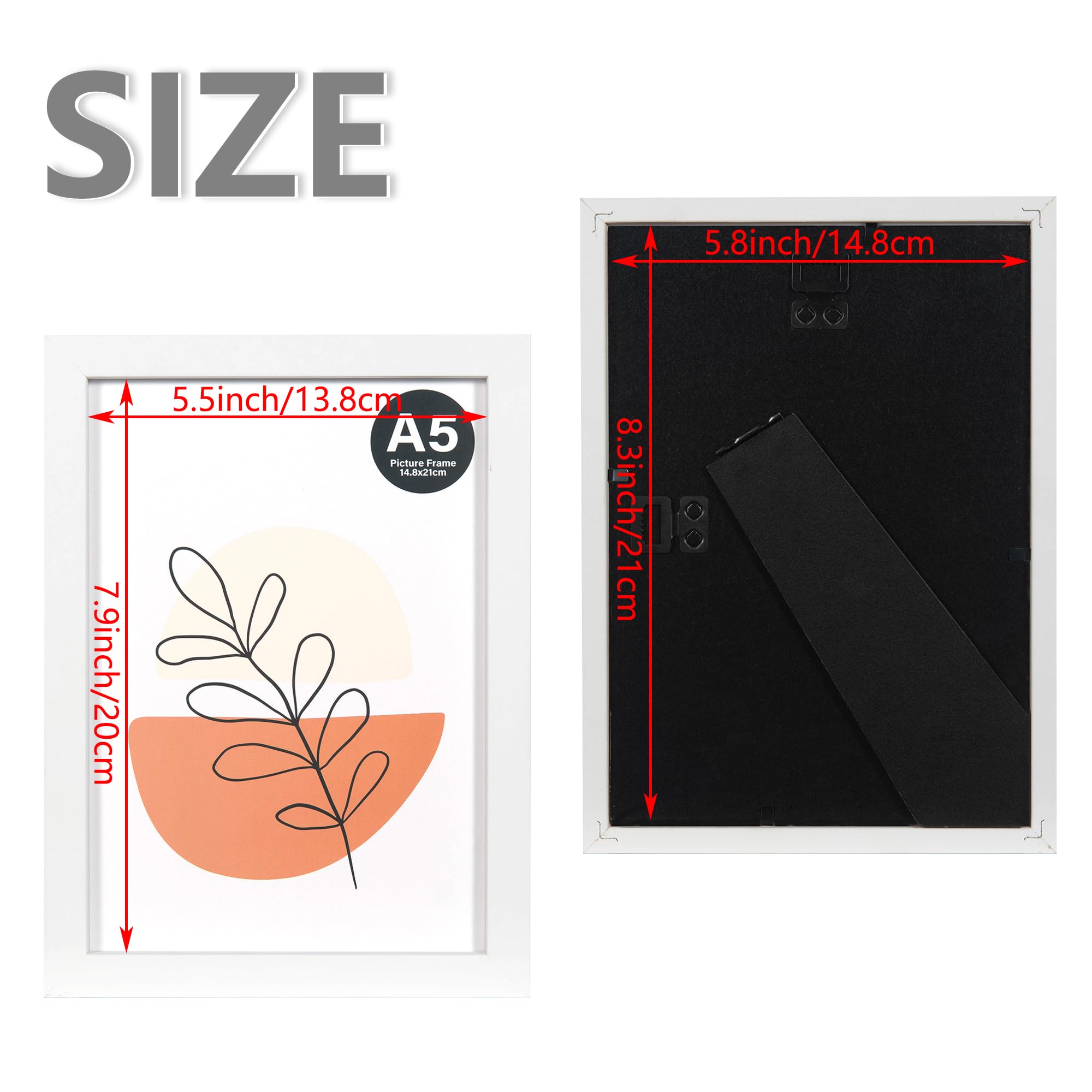 KAIWIN Marco de fotos blanco A5/21 x 14,8 cm, juego de 3 unidades, marco de fotos con cristal acrílico para colgar y colocar de pie, vertical u horizontal