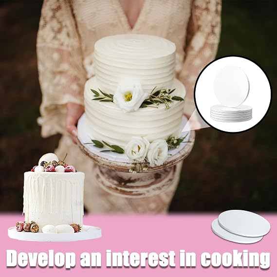 CocCCoon 6 Pcs White Cake Board 10 inch cake board 12mm Thick Cake Drum Board Strong Round Cake Board Cake Boards Base Holder Cake Card Plate Baking Supplies Maximum Strength and Versatility(White)