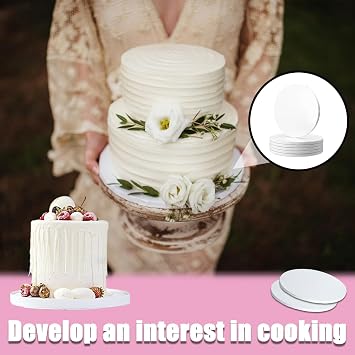 CocCCoon 6 Pcs White Cake Board 10 inch cake board 12mm Thick Cake Drum Board Strong Round Cake Board Cake Boards Base Holder Cake Card Plate Baking Supplies Maximum Strength and Versatility(White)