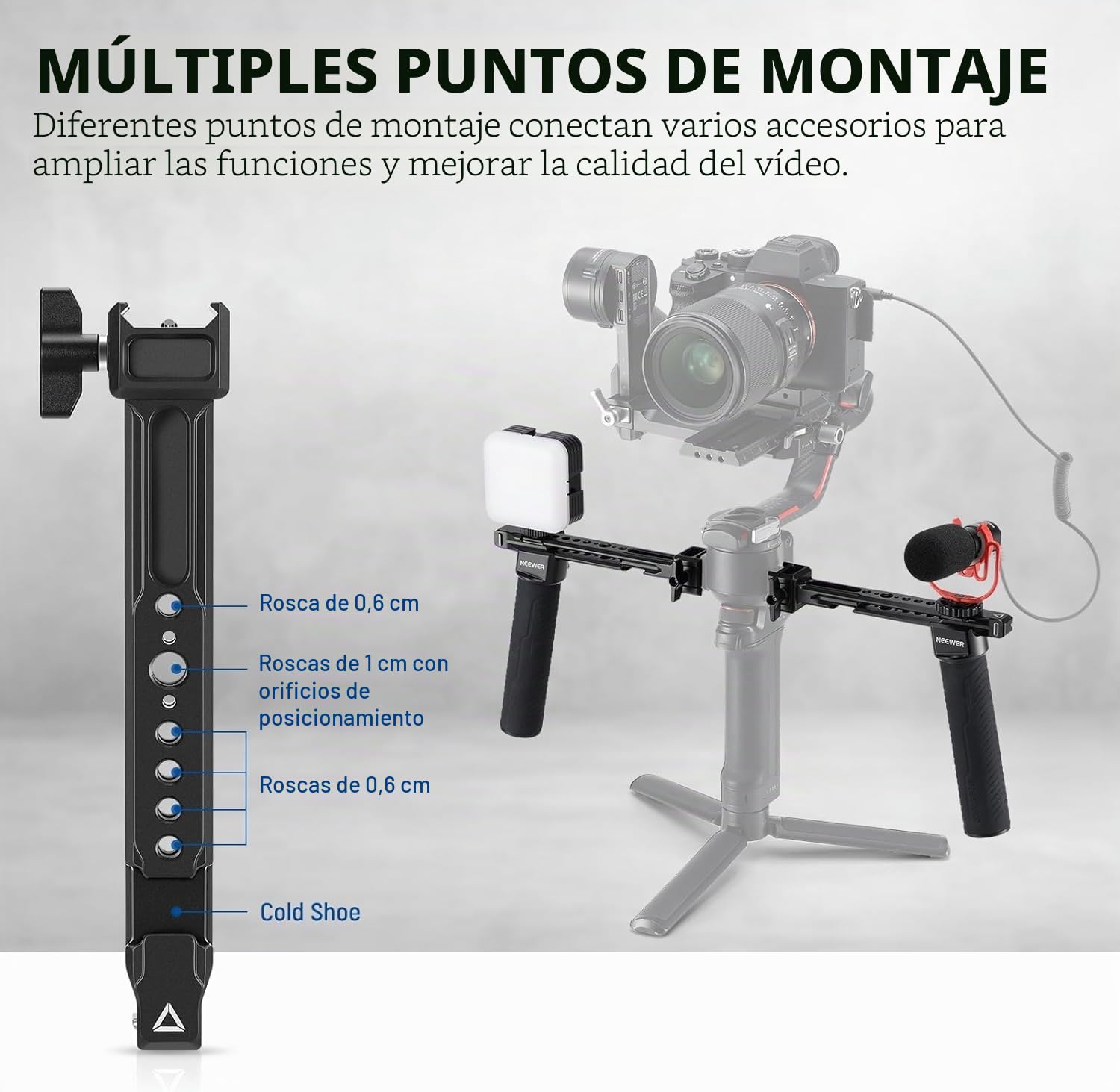 NEEWER Mango Dual Compatible con dji RS5 RS4 RS4 Pro RS3 RS3 Pro RS2 RSC2 Ronin S SC Gimbal, Kit de Handle Doble con 2 Mini NATO Rails, NATO Clamps de Liberación Rápida, Rosca de 1/4" y 3/8", GA006