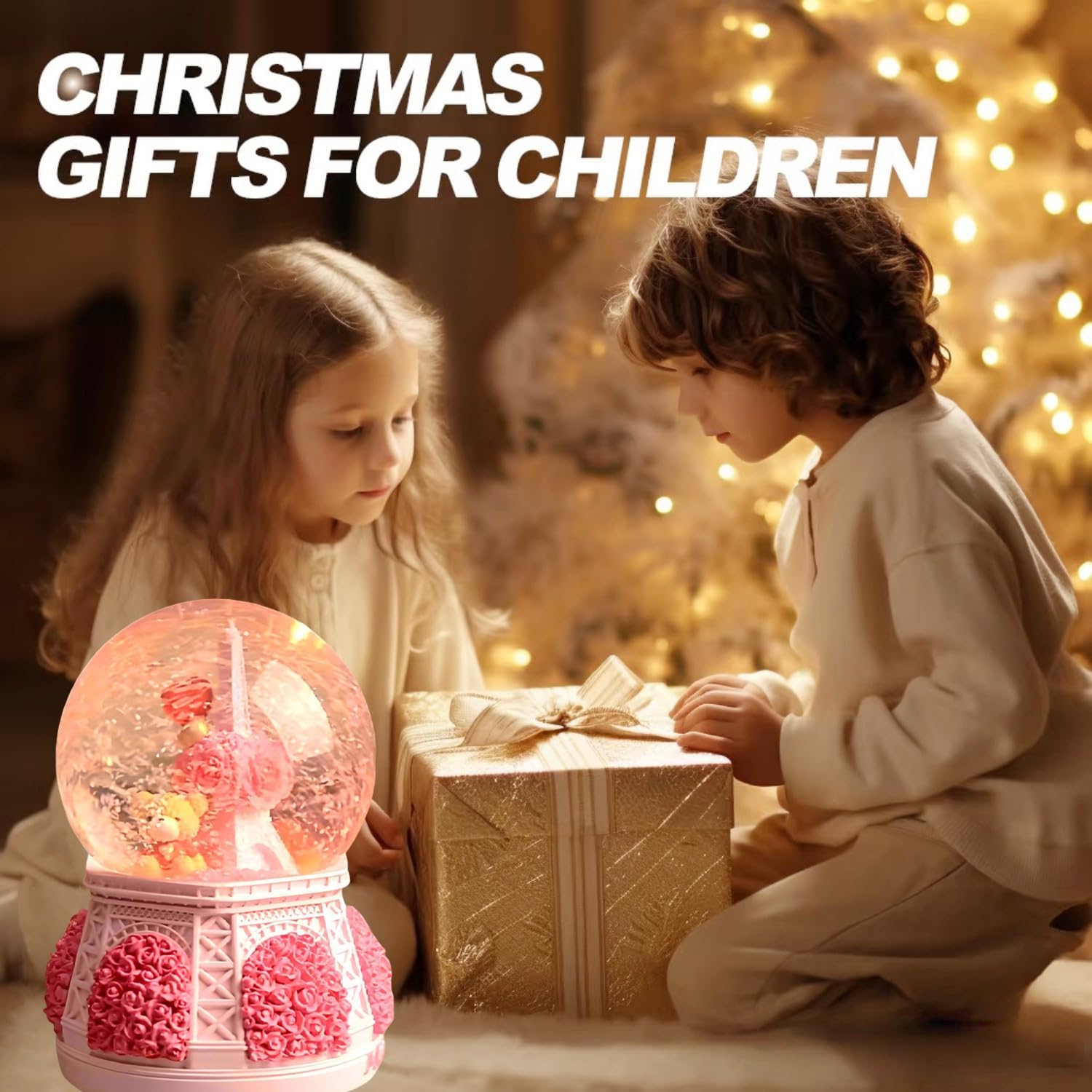 Snow Globes,Music Box Gifts for Girl,Eiffel Tower Music Snowglobes with LED Lights,Snow Fall Effect,Decoration Glass Ball for Kids Room Birthday for 5-16 Year Old Girls