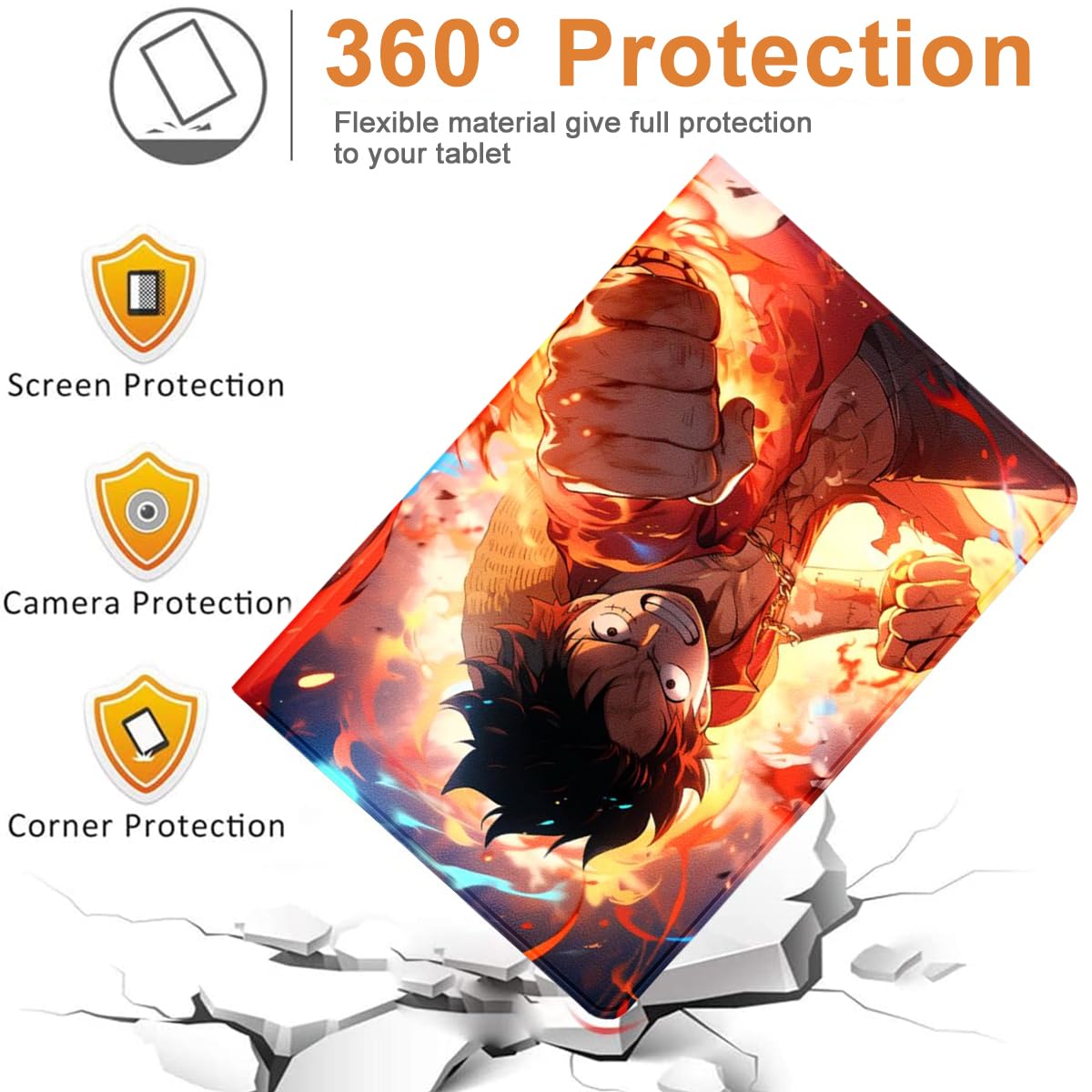 Custodia Con Supporto Per Xiaomi Redmi Pad SE 2023 - Cover In PU Con Stampa Anime One Piece Ace, Antiurto