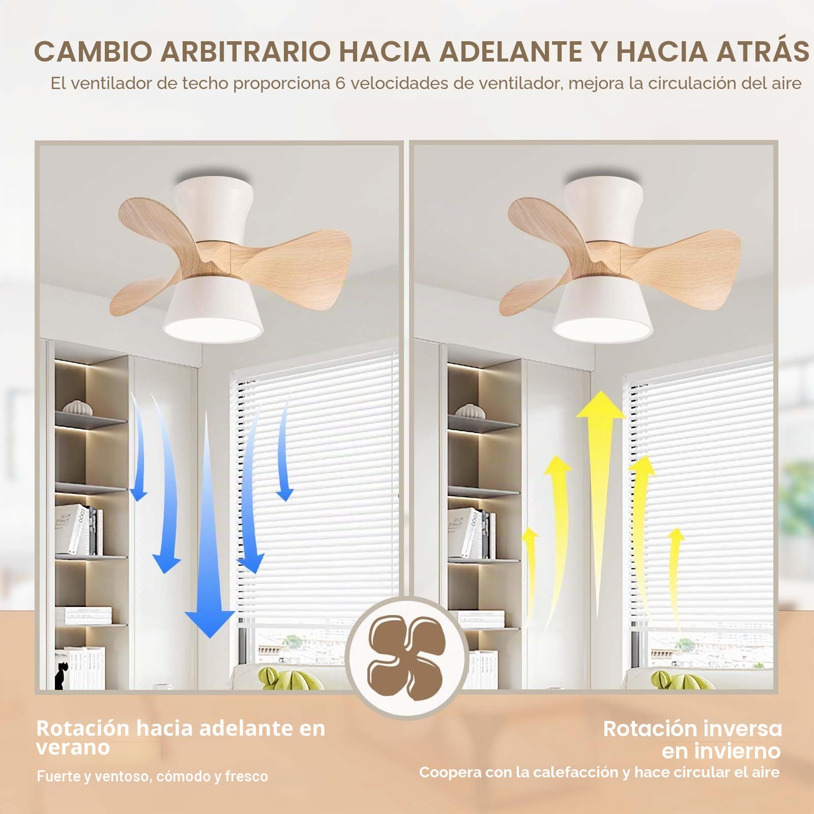 Ventilador De Techo Con Luz Silencioso LED Regulable Lampara Ventilador DC Reversible 6 Velocidades Timer Pequeña Ceiling Fan with Light Para El Dormitorio De Los Niños Salón-Wood Grain
