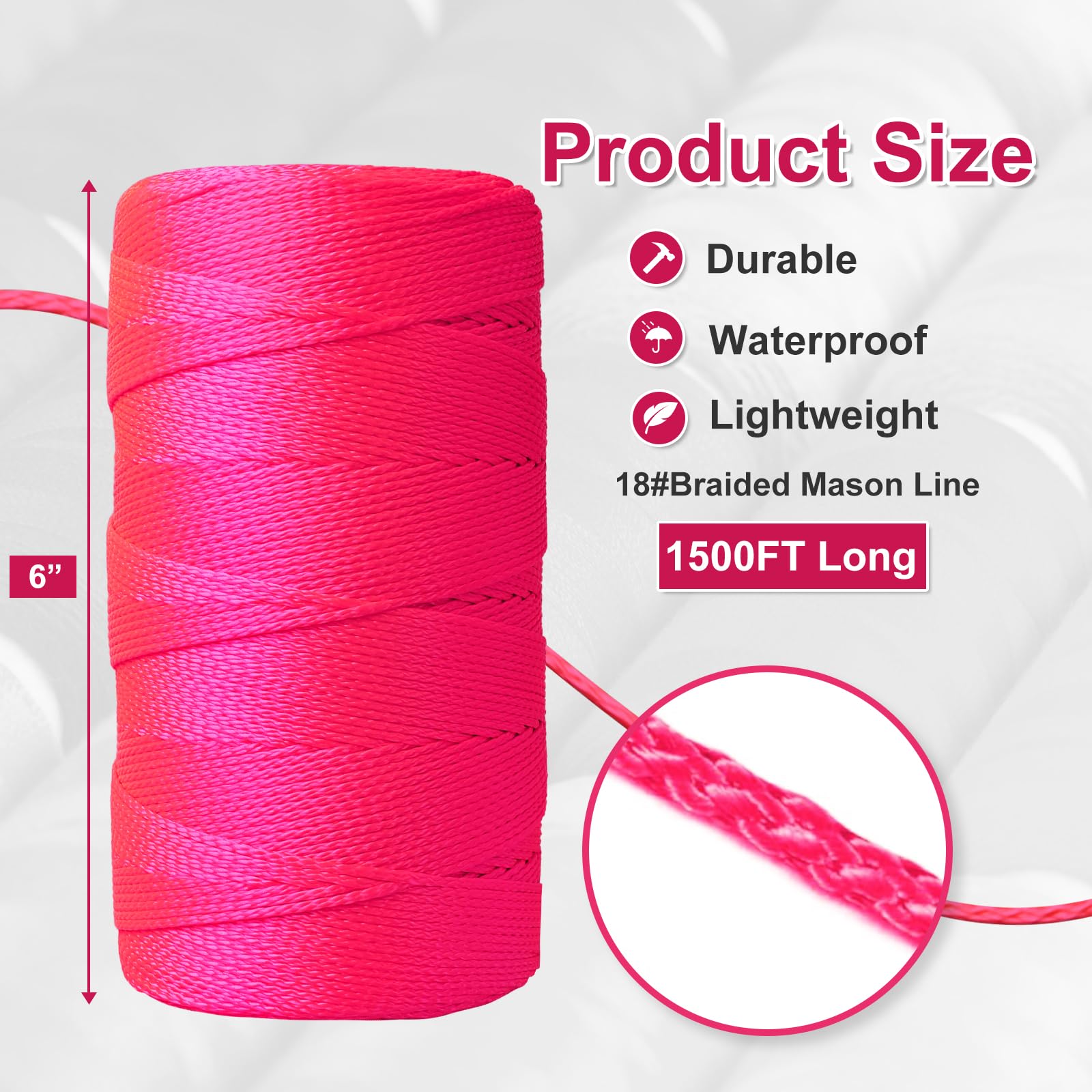 Mason Line – Ficelle en Nylon tressé de 450 m de Long pour Outils de Jardinage ou de maçonnerie, Rose