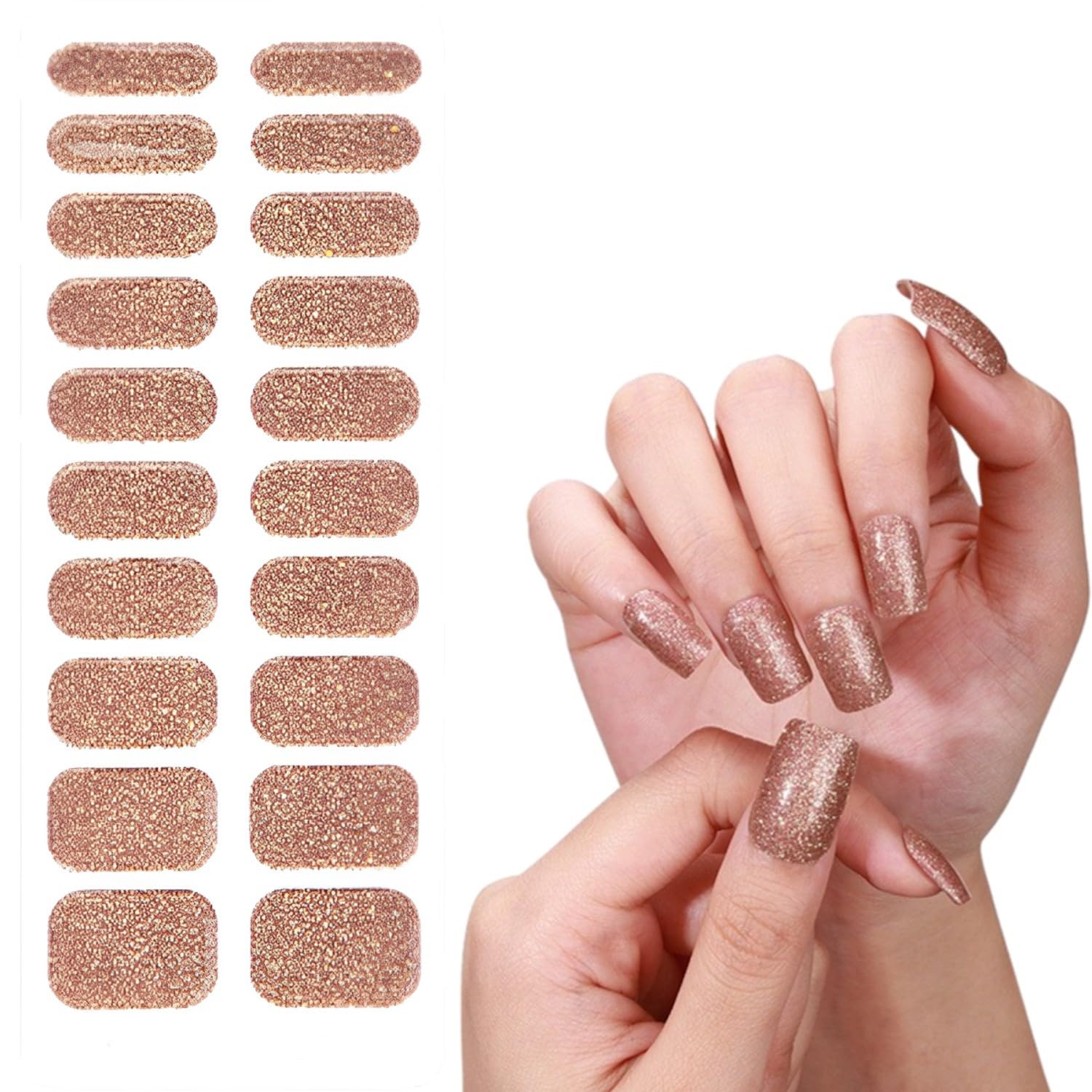 TLISMI 20 Tips Semi-Cured Gel Nail Stickers Shiny Glitter Design Self Adhesive Waterproof Press-On Nail Strips Full Covering DIY Fast Drying Manicure Nail Enhancing Decals for Women & Girls, Style 6-image-37