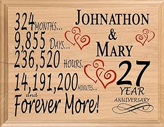 27th Anniversary Sign Gift PERSONALIZED 27 Year Wedding Anniversary Present for Wife Husband Couple Him or Her - Solid Wood - Made in the USA