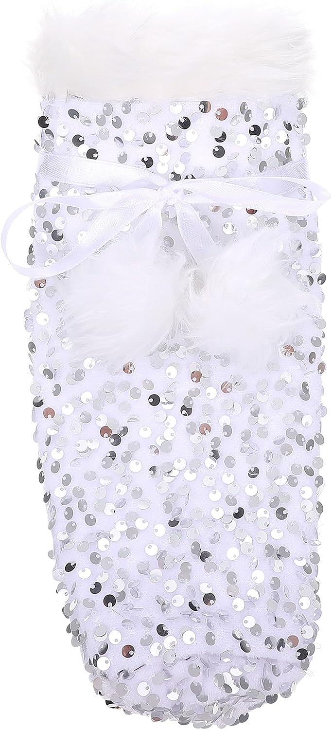 Garneck Xmas Wine Bottle Cover Bag Christmas Decorative Silver Plush