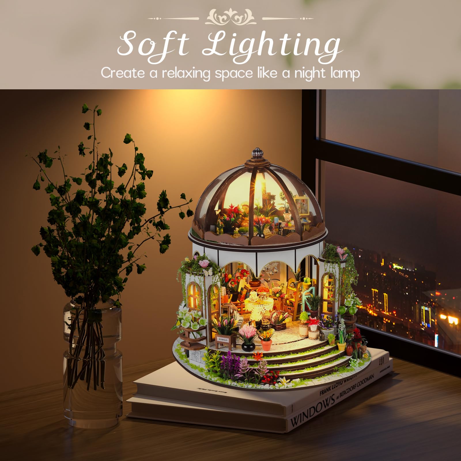 Taimimy DIY Miniature House Kit,Miniature Building Kits,Wooden Greenhouse Miniature Kit with Furniture & LED,Creative Dollhouse Kit for Adults,Hobby Craft Home Decor Birthday Gifts