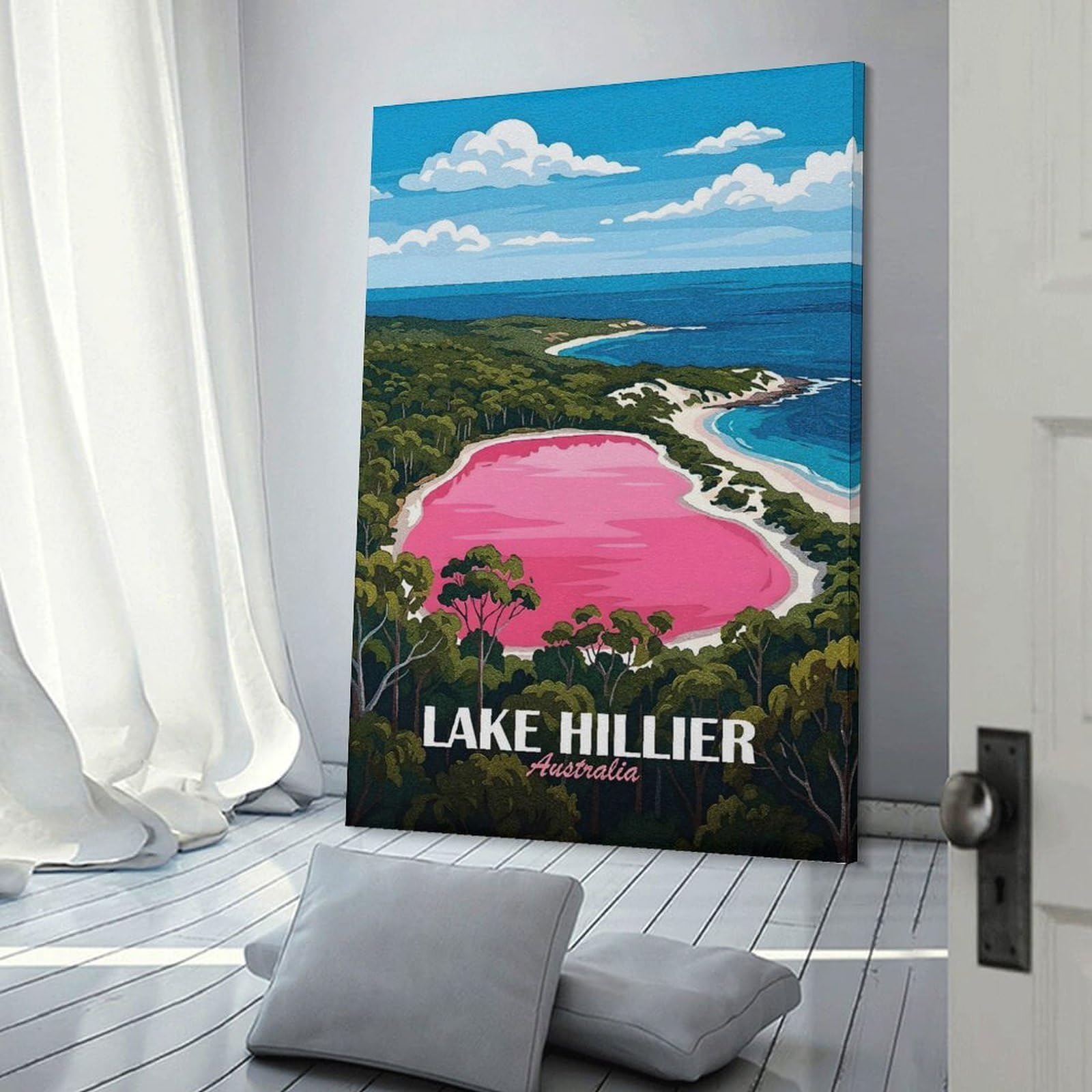 Junmoney Wall Decor Canvas Print Lake Hillier Australia Travel, 24x36inch(60x90cm), for Front Hall, Corridor Or Welcome Spaces, A Neat Decor Update for Hallways