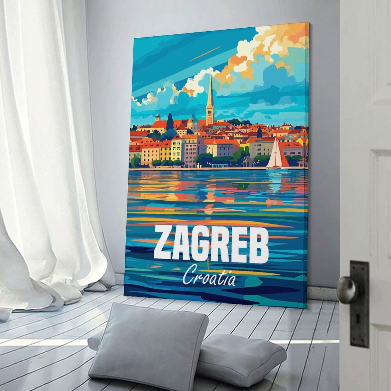 Junmoney Canvas Art Print Zagreb Croatia, 16x24inch(40x60cm), for Small Homes, Bedrooms Or Open Spaces, A Simple Refresh for Blank Walls