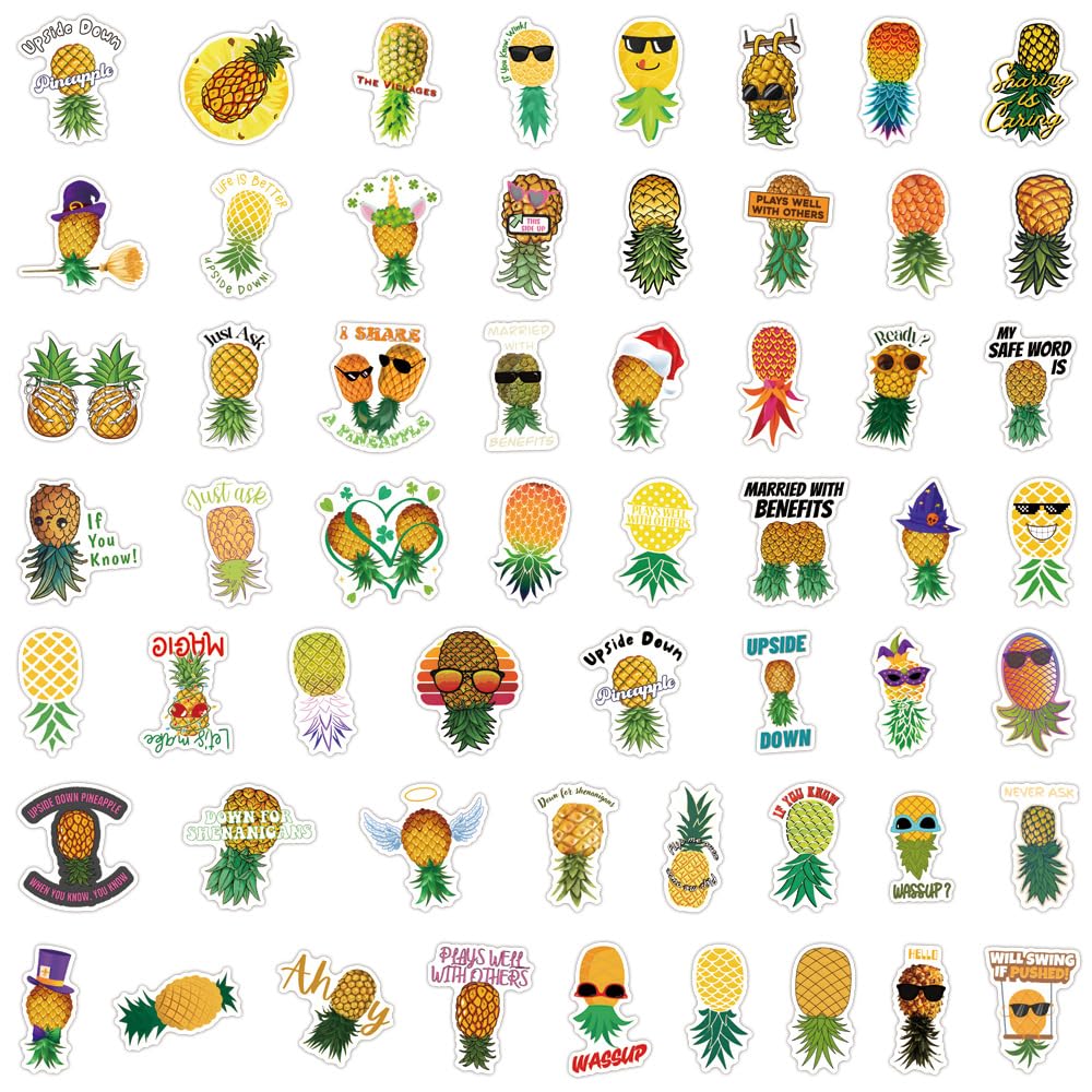 50PCS Upside Down Pineapple Waterproof Stickers for Children Teens Adults Girl Boys,Cartoon Cute Yellow Fruit Decal Decoration Water Bottle Journal Scrapbook Skateboard Bike Luggage Helmet - Image 2