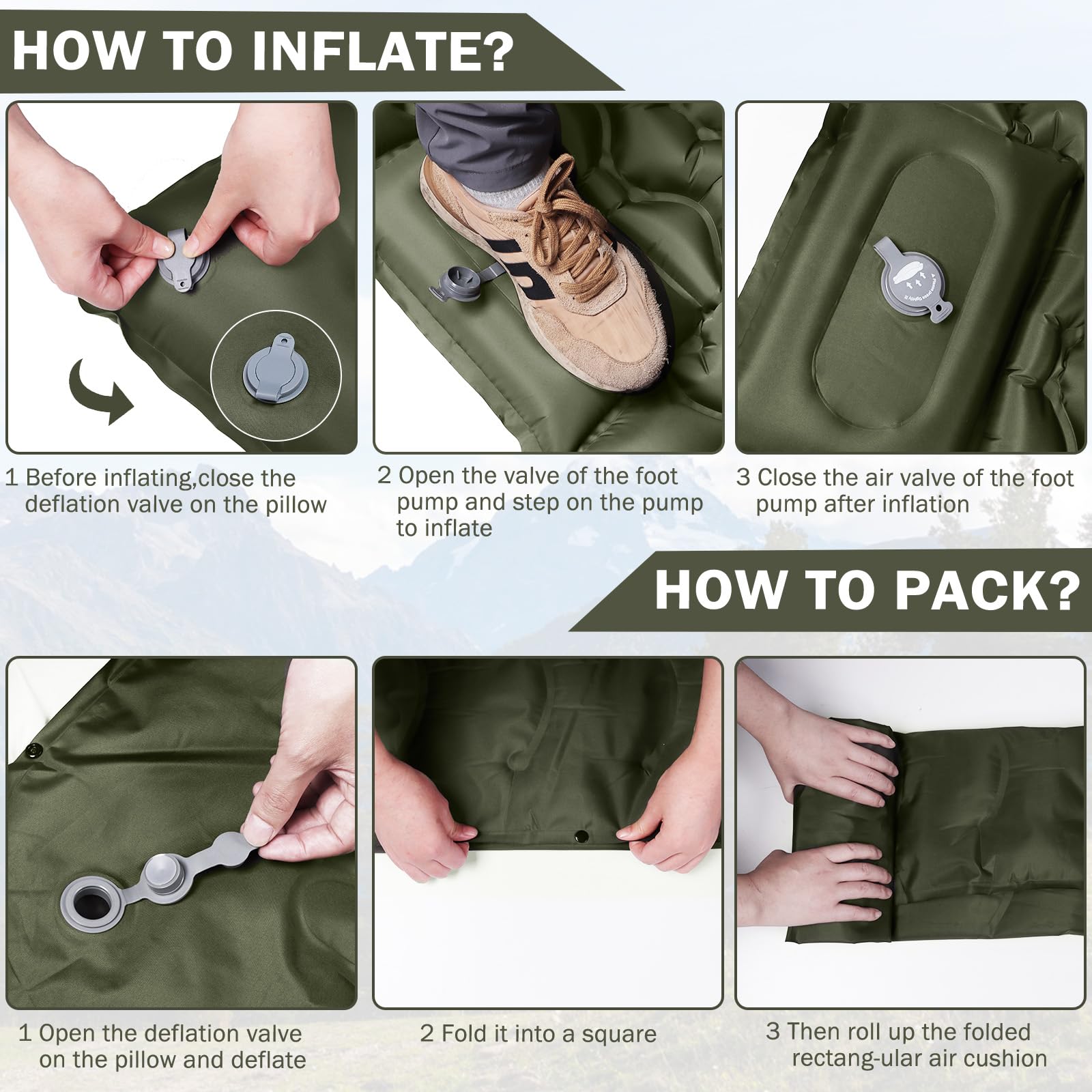 Isomatte, 12CM Dicke Luftmatratze Camping mit Fußpresse Pumpe und Kissen, Anti-Ripstop Tragbar Schlafmatte Outdoor für Wandern, Reise, Strand
