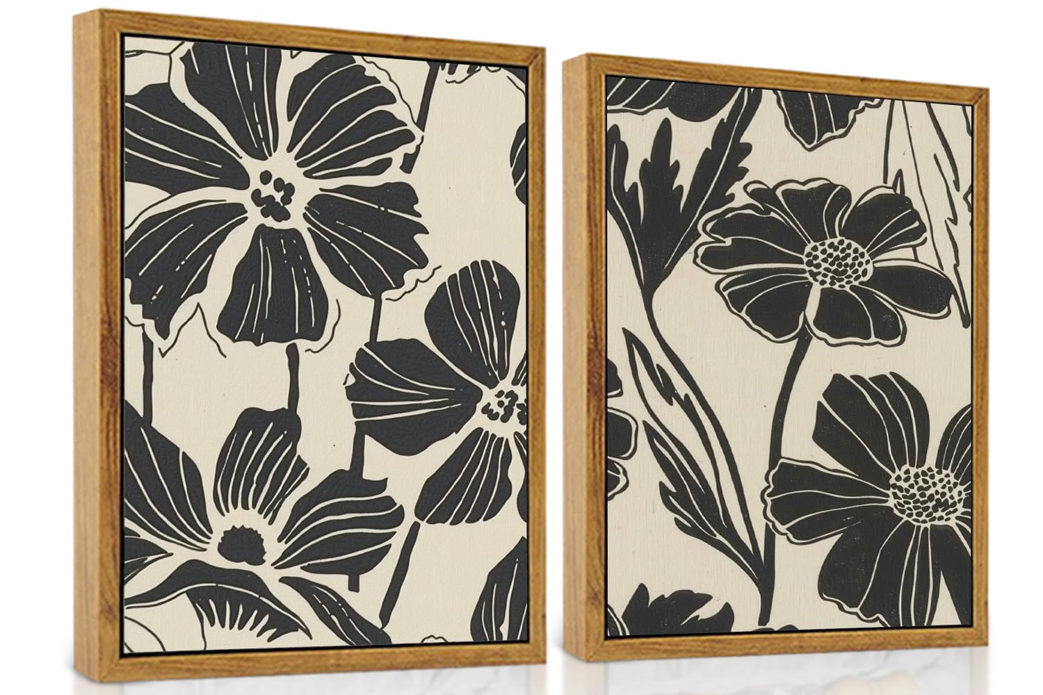 Photo 1 of ARTZIO Framed Canvas Prints - Boho Abstract Flower Wall Art,Minimalist Botanical Painting,Vintage Retro Decor for Living Room,Bedroom & Bathroom,Set of 2,Ready to Hang(12"x16")