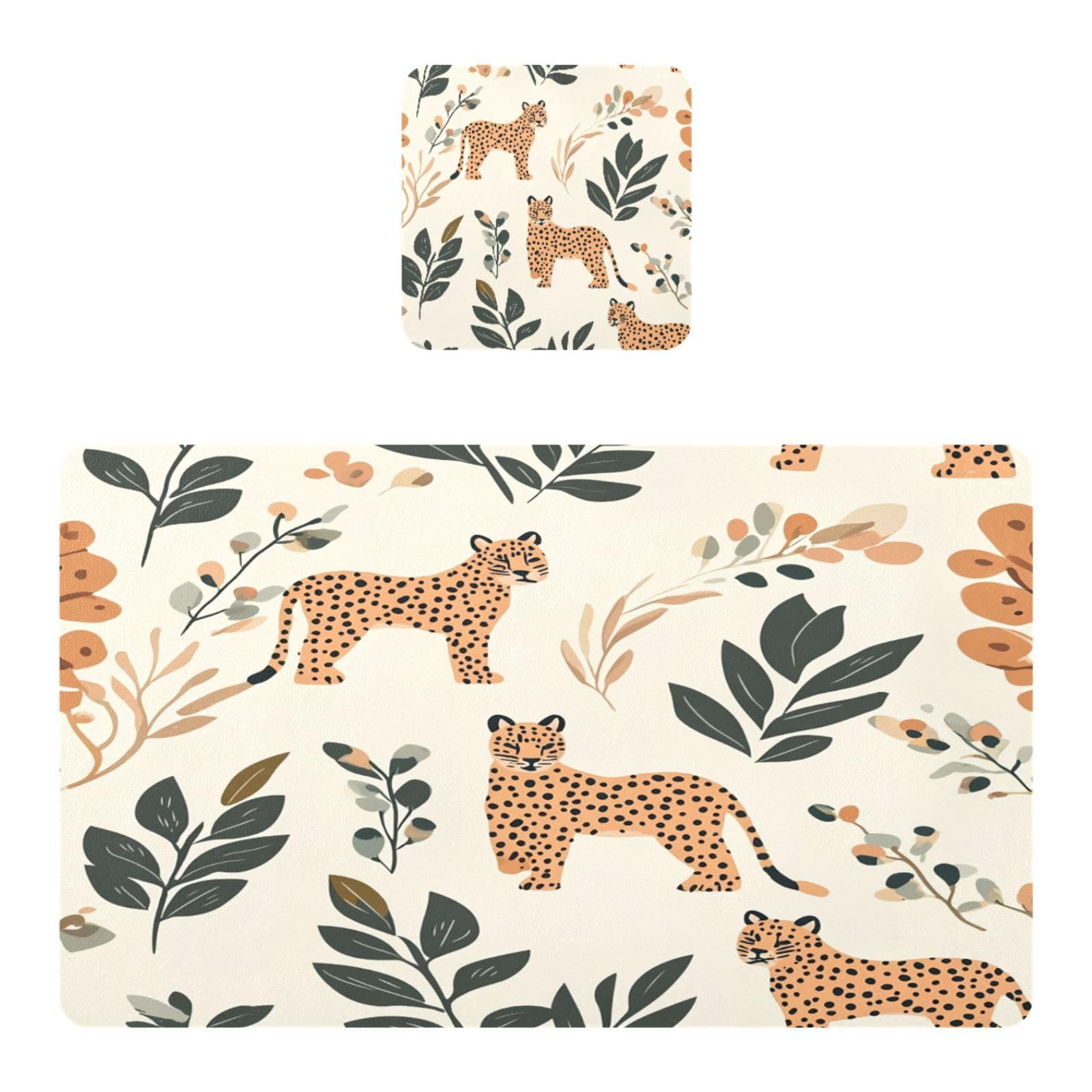 BURSTDDY Leopard Print Placemat Waterproof Place Mat for Dining Table