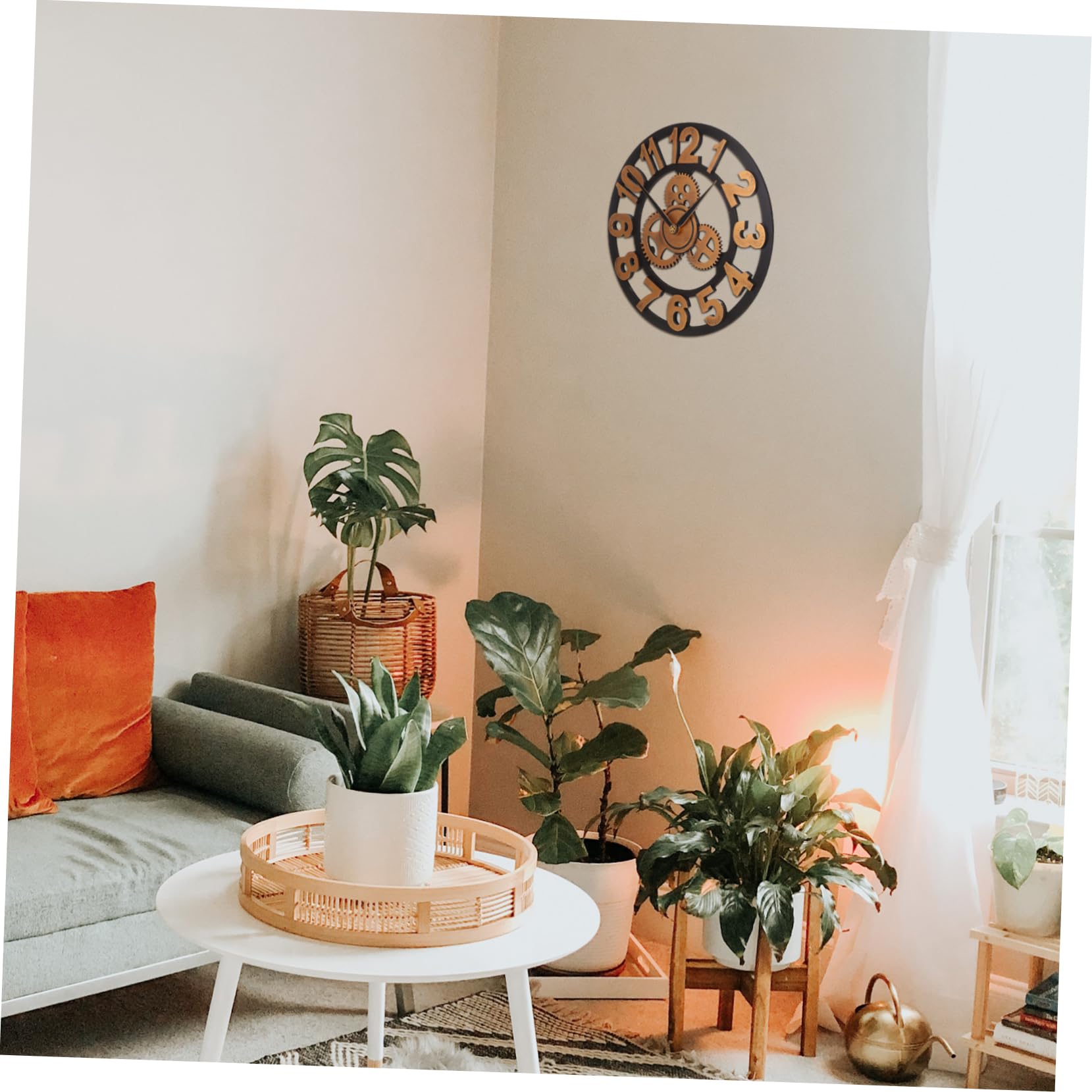 Cabilock Horloge Murale Industrielle Silencieuse Rouages Décoratifs en Bois, Résistante à l'usure pour Décoration de Bureau ou Maison Moderne