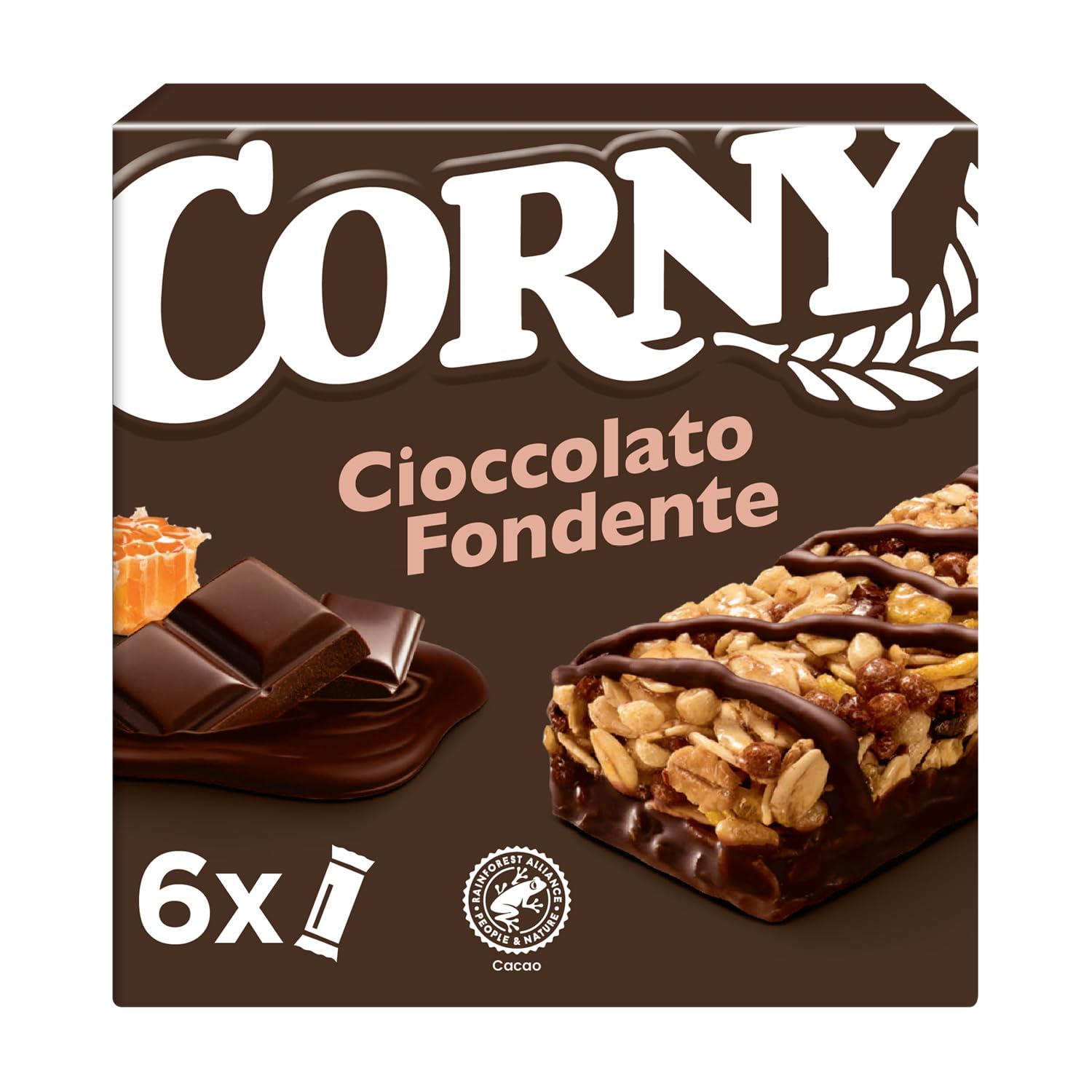 CORNY Original | 60 Barrette ai Cereali con Cioccolato Fondente, 10 Confezioni da 6 Barrette x 23 g, Senza Olio di Palma, Senza Conservanti, Cacao Certificato Rainforest Alliance