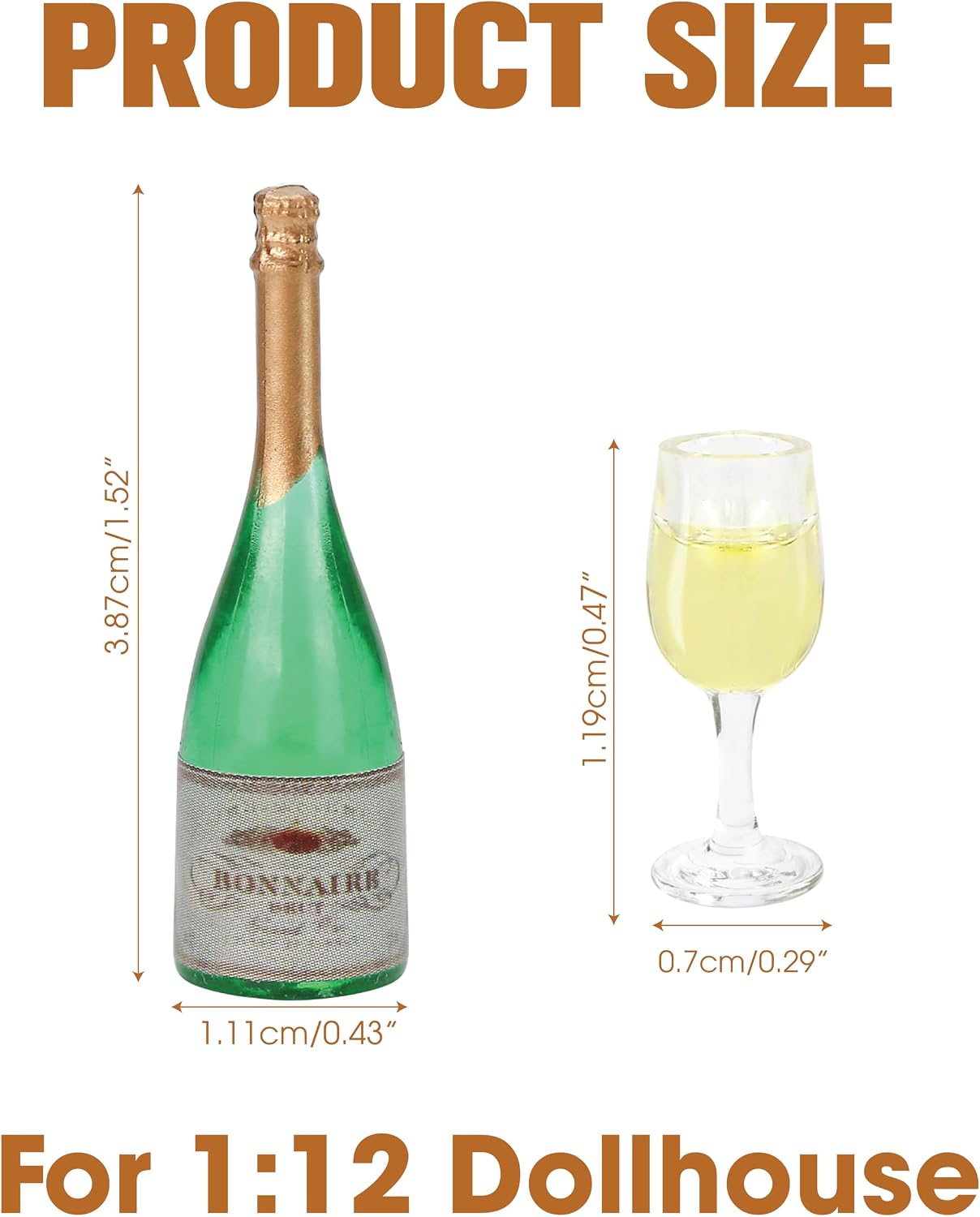 Lot of 10 Miniature Champagne Wine Glass and Bottle for 1:12 Dollhouse Decor, Cake Topper Ornament, Mini Alcohol Liquor Beer Small Can Cocktail Simulation Accessories for Adult (4 Glass, 6 Bottle)