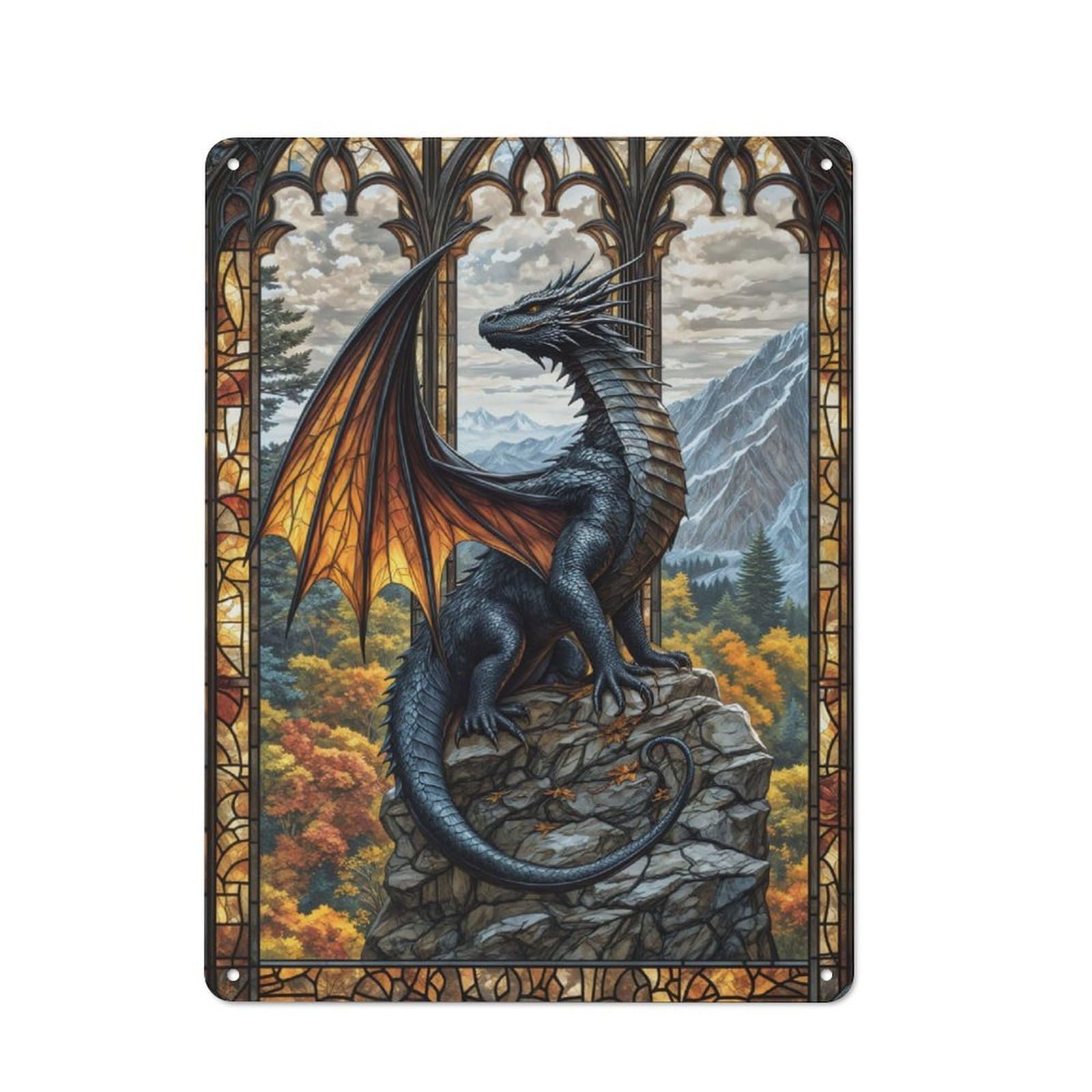 Junmoney Stained Sky Guardian Vintage Metal Sign 40X30cm For Pub Or Café, For Collectors Of Vintage Metal Wall Decor