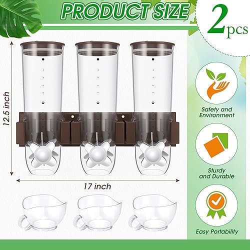 Miniatura 2 de Nitial Dispensador de cereales montado en la pared de 4.5 L, dispensador de granos triple con taza, contenedor de almacenamiento de cereales de