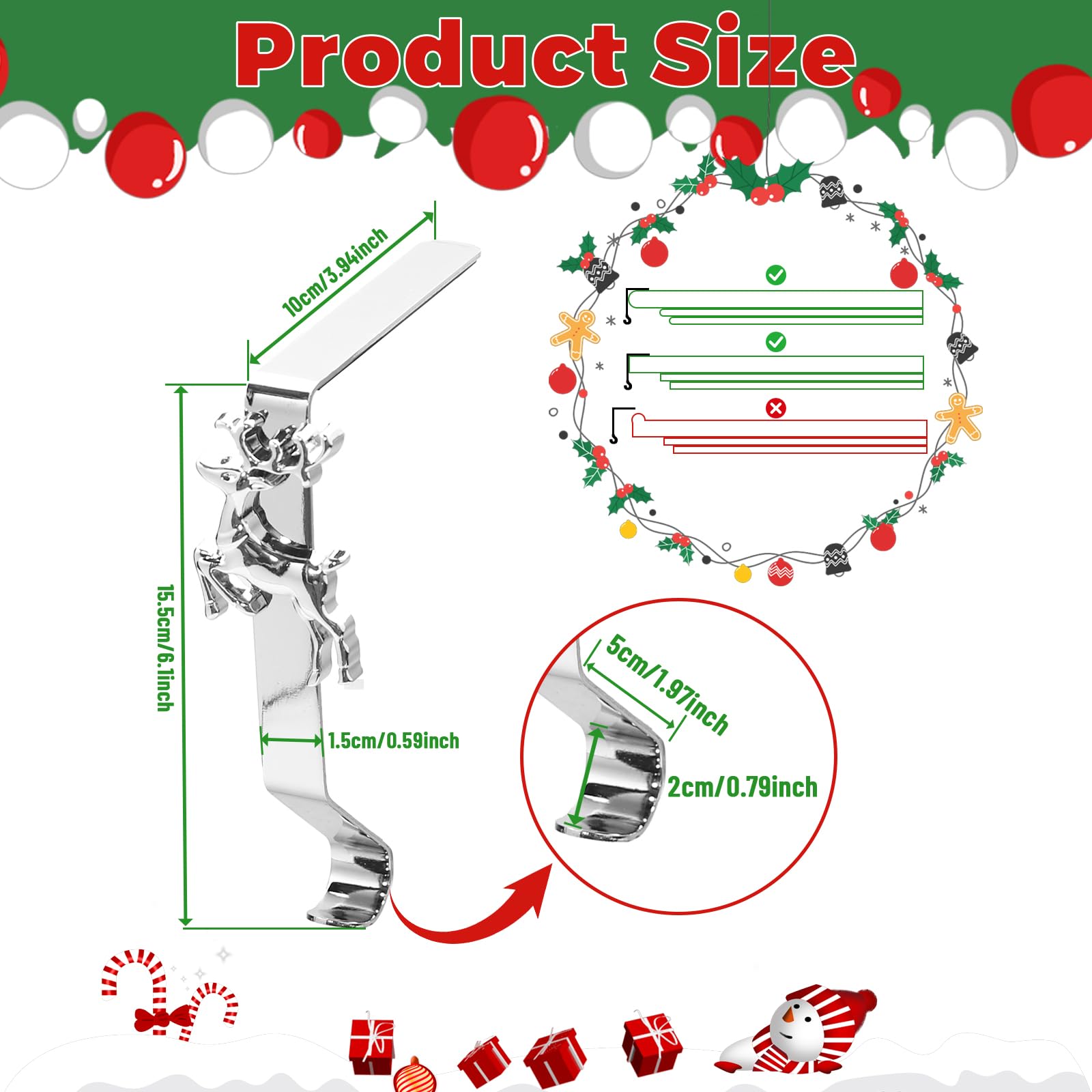 5 Pezzi Portacalze di Natale per Camino – Ganci di Metallo Antiscivolo con Fiocco di Neve Renna Pupazzo di Neve Babbo Natale Albero – Supporti Robusti per Calze Natalizie e Decorazioni Festive
