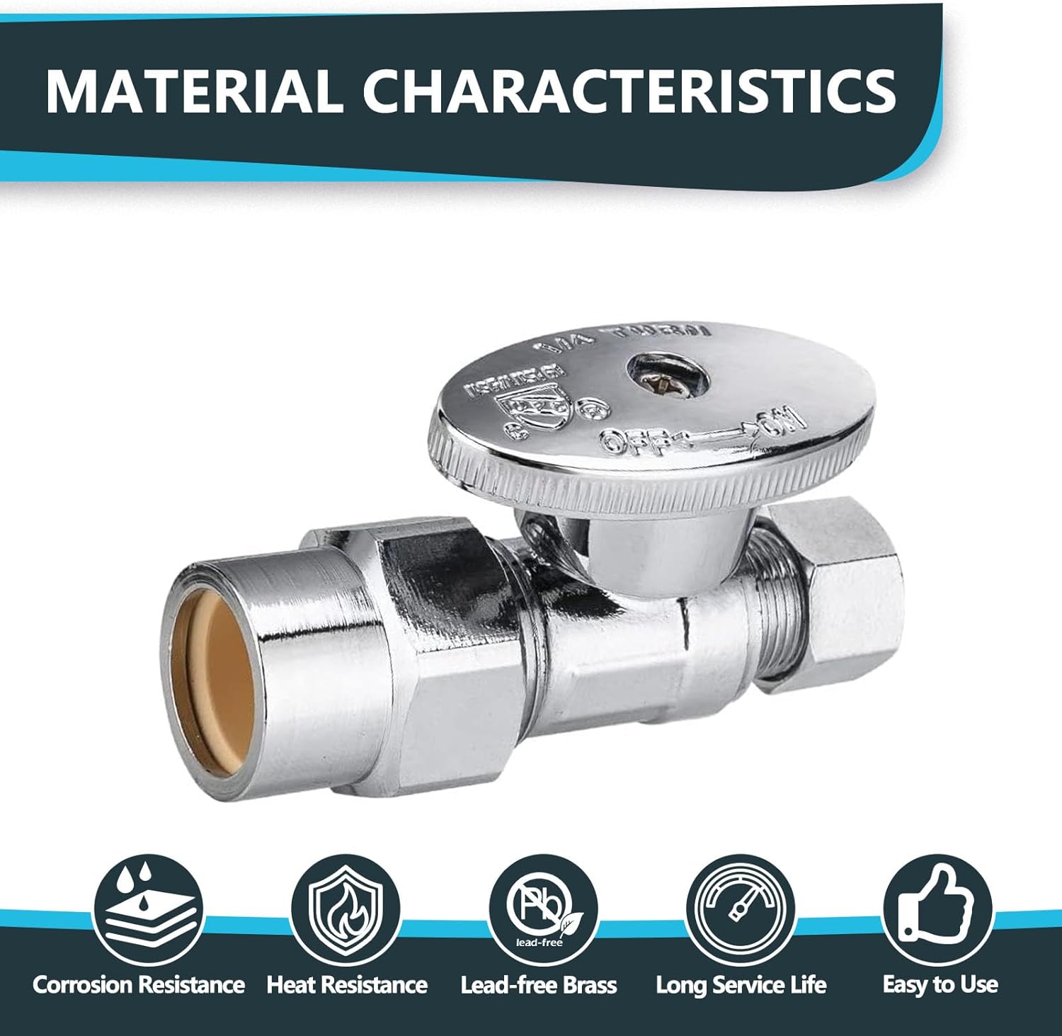 (Pack of 2) Seelink CPVC 1/4 Turn Straight Stop Valve, 1/2" CPVC Pipe x 3/8" OD Compression, Chrome Plated Brass(VALVE073)