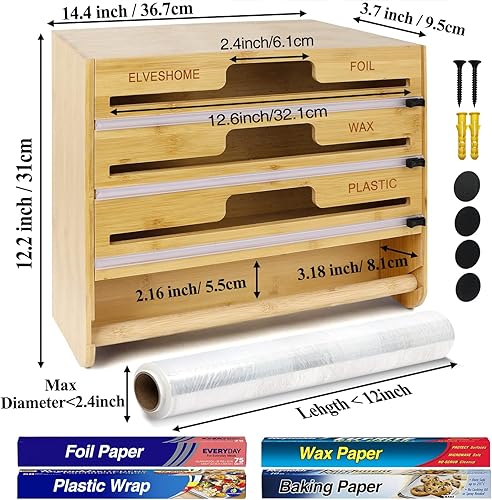 Miniatura 4 de Organizador de papel de aluminio y plástico 5 en 1 con cortador, dispensador de alimentos de plástico con soporte para toallas de papel para rollo